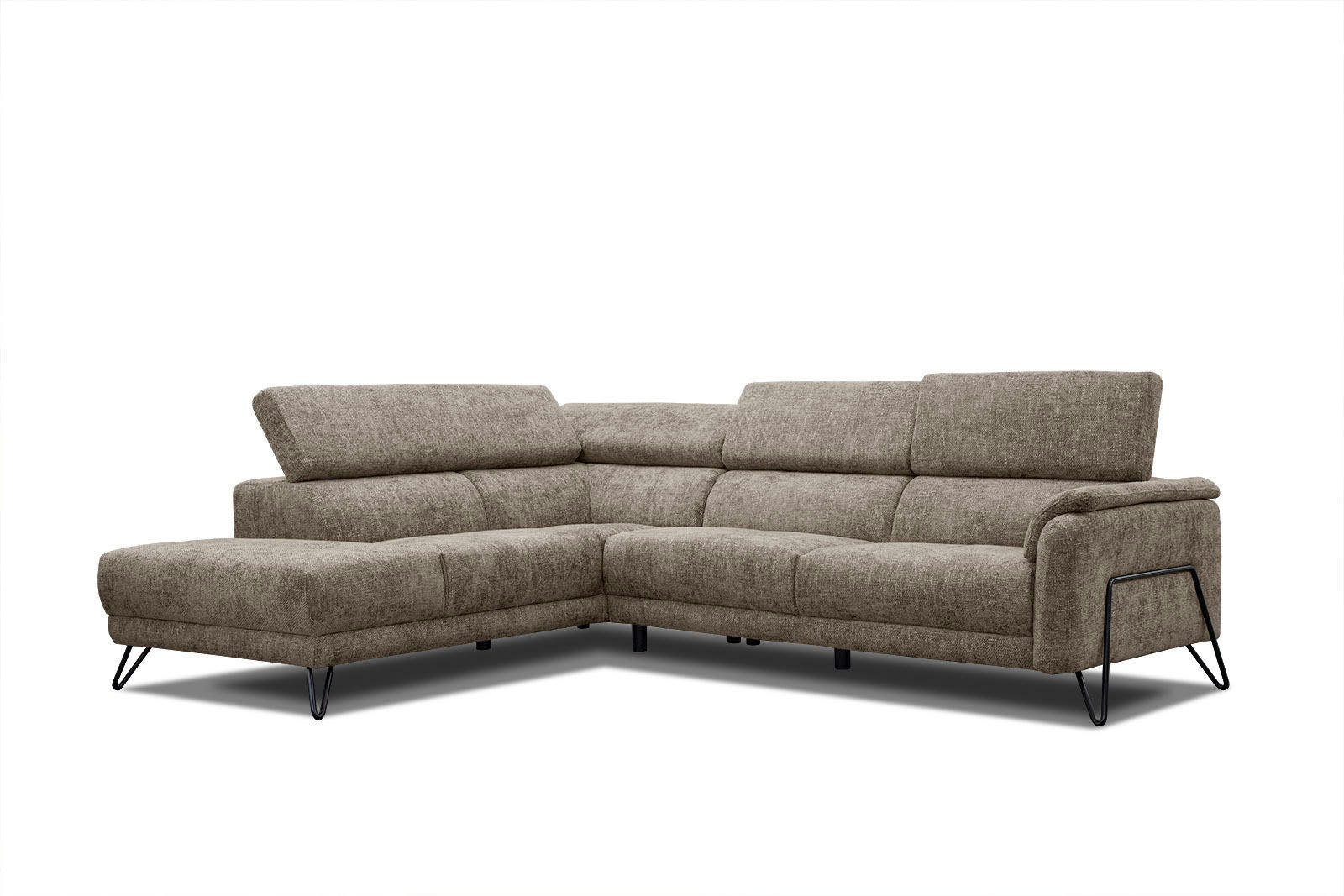 RODEN - Canapé d'angle gauche 5 places tissu beige foncé