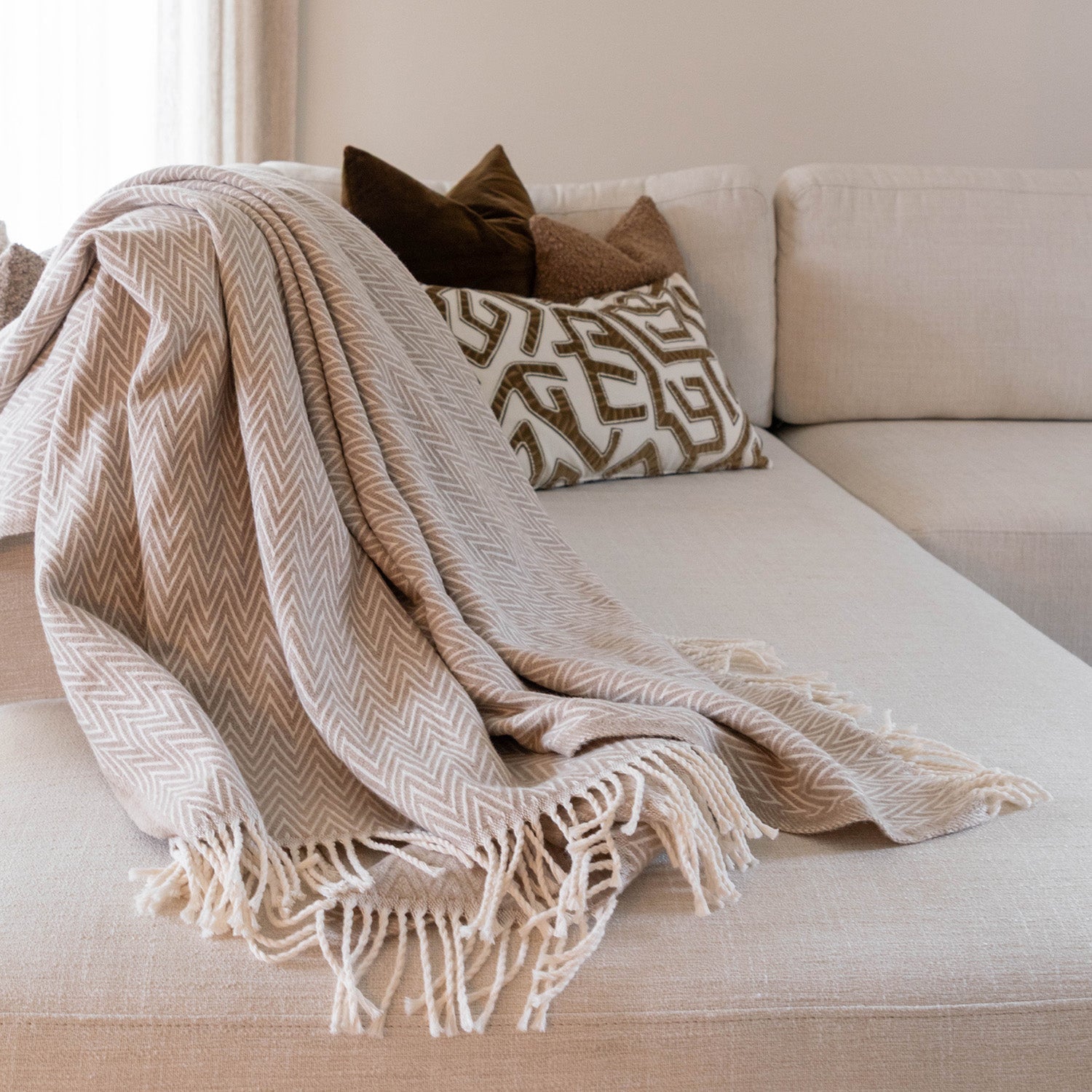 Atmooz Plaid Solance – 150x200cm – Sand – Katoenmix – Met Franjes