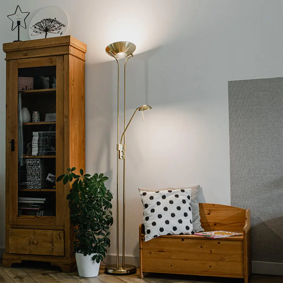 Qazqa staande lamp met leesarm diva goudkleurig ge?ntegreerde led