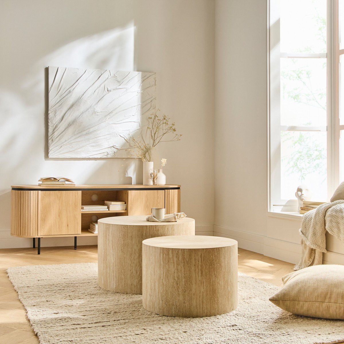 Calicosy - MAIA Set van 2 ronde salontafels - H38 cm - Beige