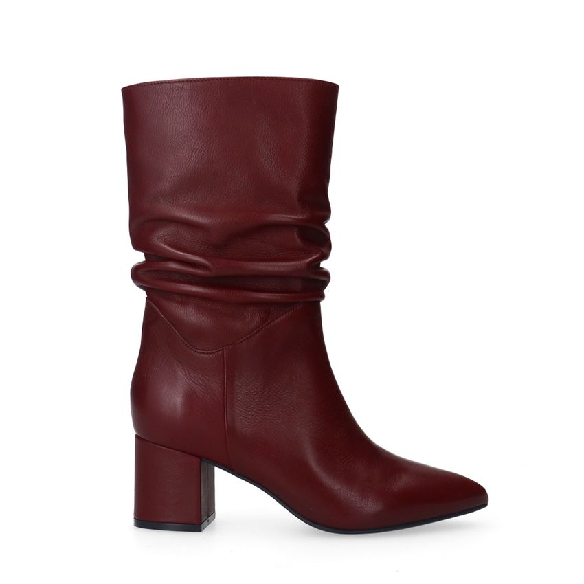 Manfield Bordeaux rode leren laarzen met hak