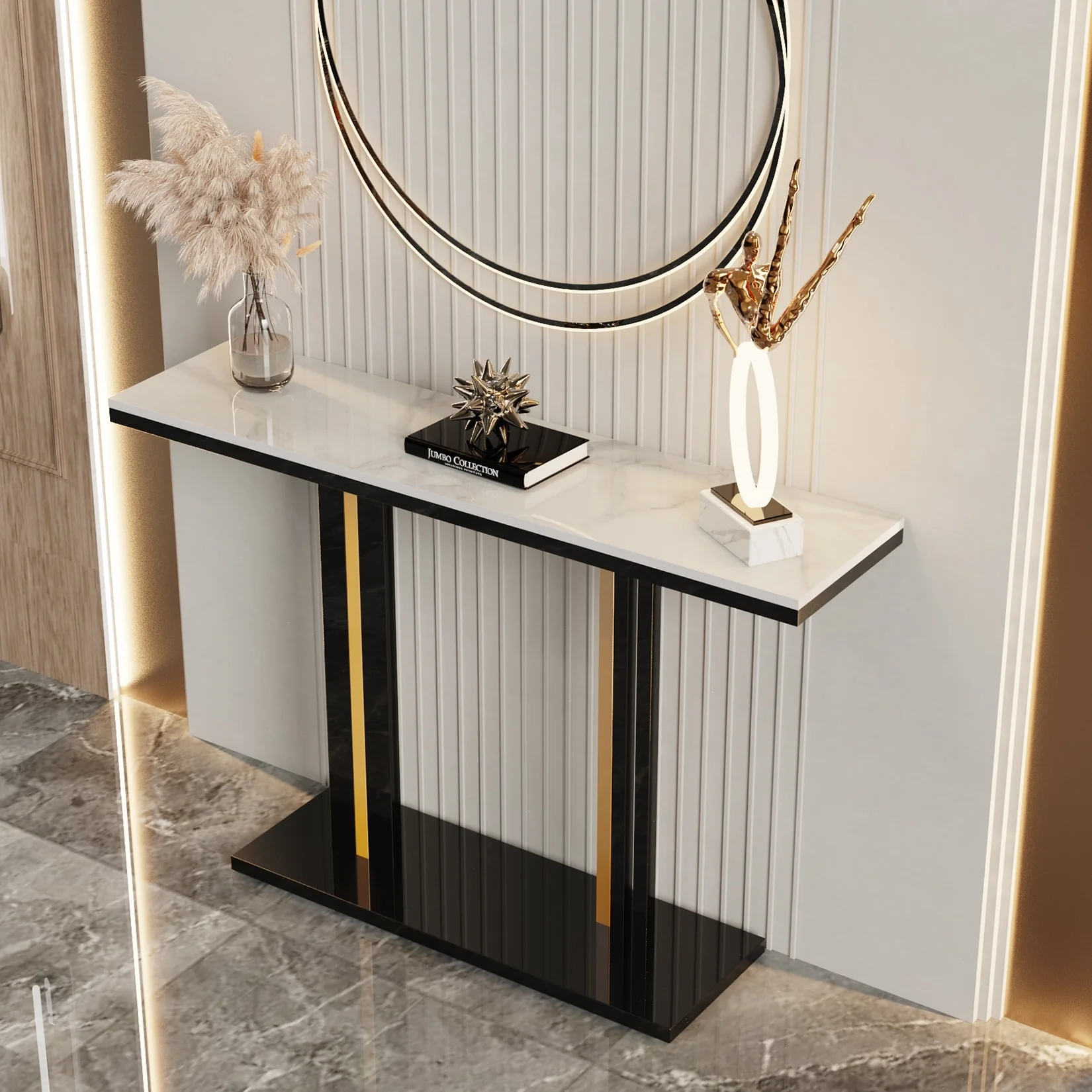 Modern Luxury Marble Console Table Sintered Stone Tables Geometric Line