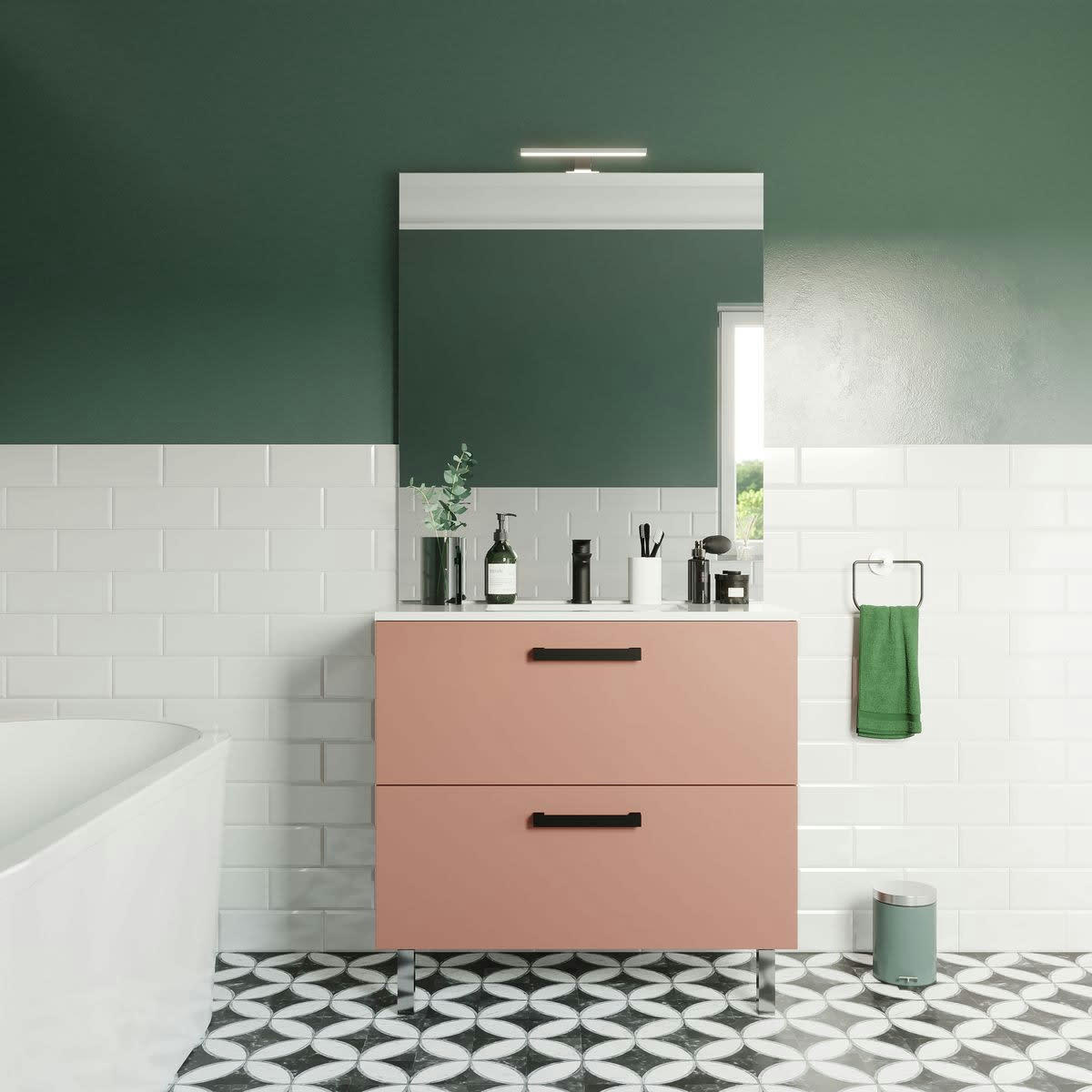 CHELSEA - Meuble salle de bain vasque intégrée 90cm 2 tiroirs Abricot