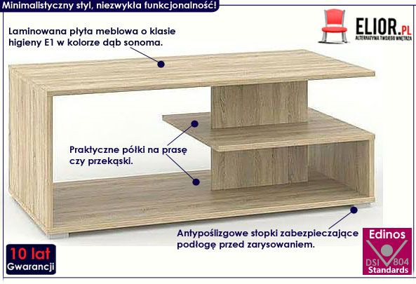 Prostokątna ława z półką dąb sonoma - Aveno