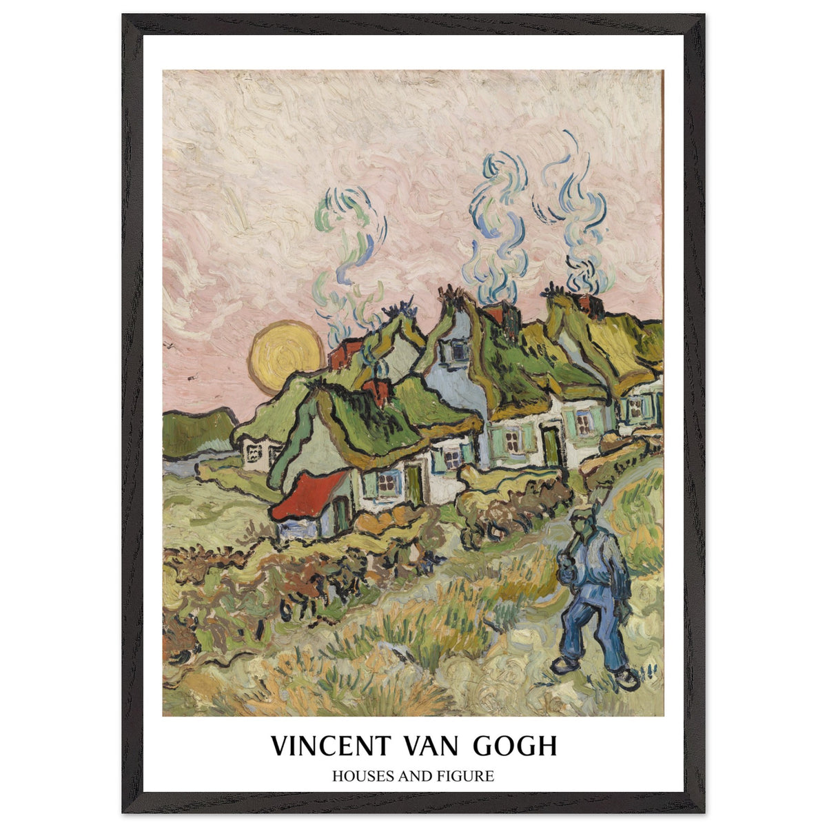 Artfulprints Poster met Lijst Vincent van Gogh - Houses and figures  - 50x70 cm - Groen