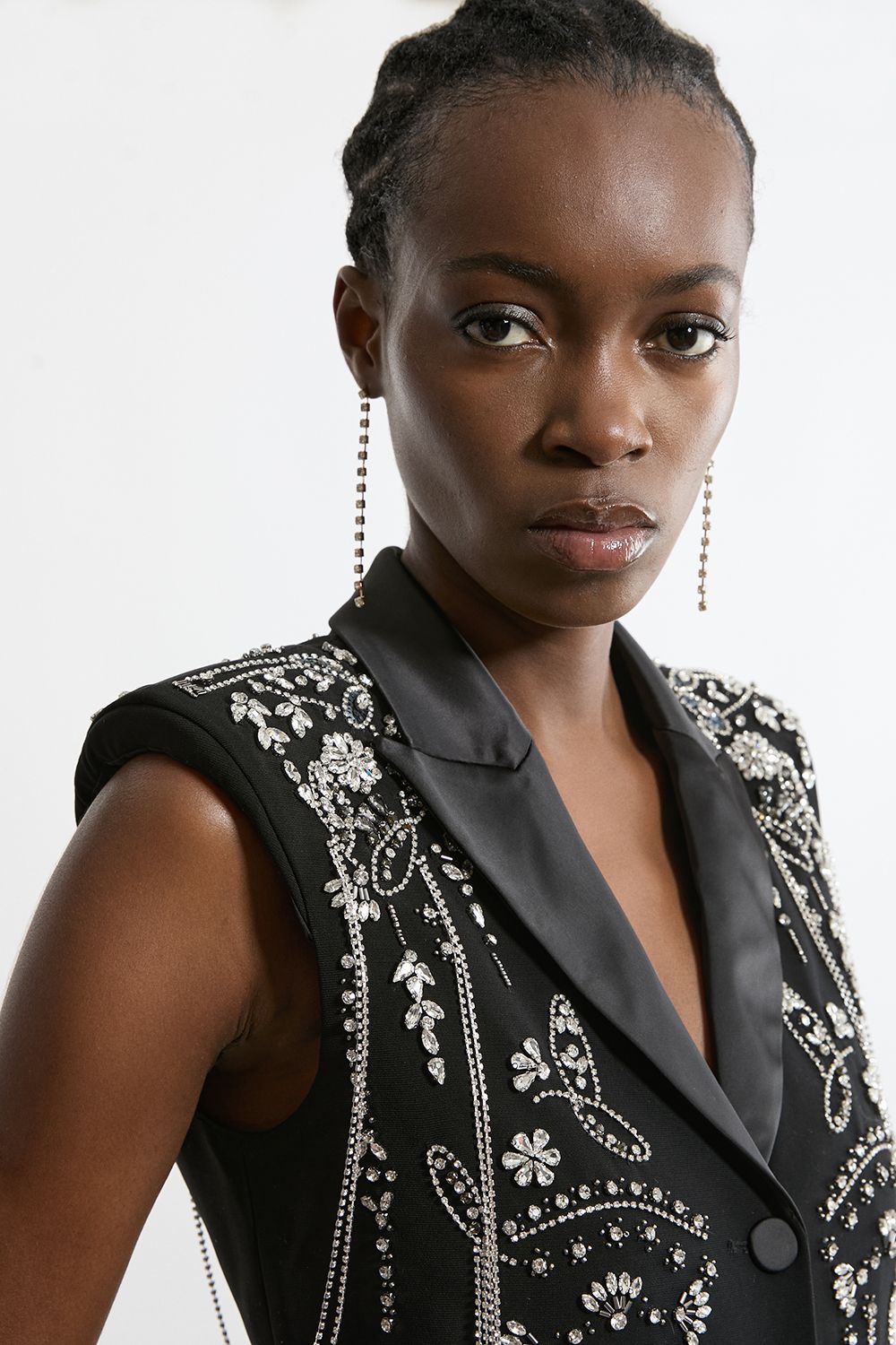 KarenMillen Embellished Detail Plunge Collared Woven Maxi Dress