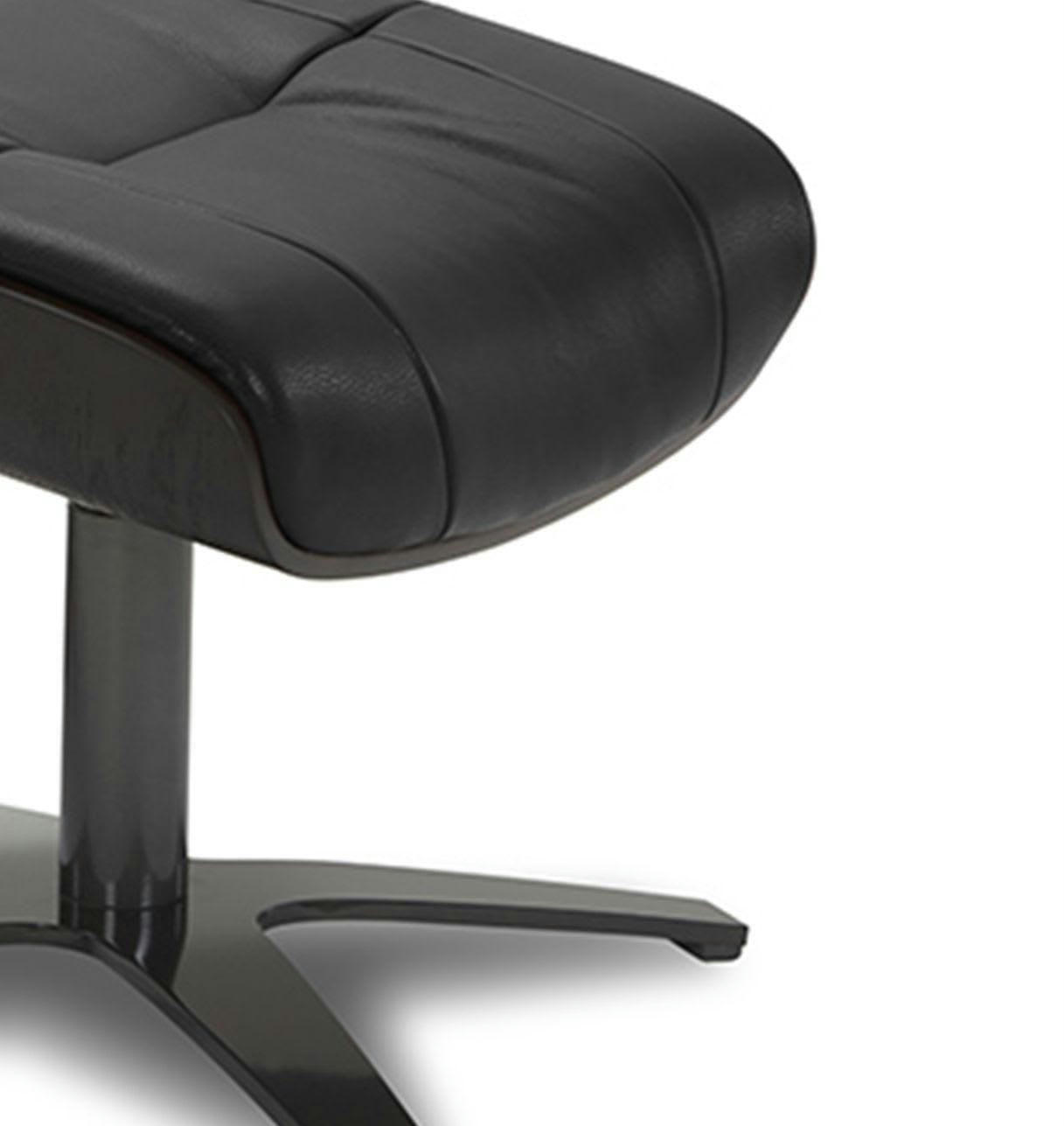 NAOS - Pouf en cuir et chêne noir - Cuir Noir