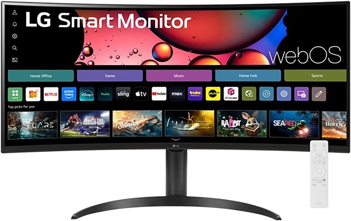 LG 34 Curved UltraWide WQHD(3440x1440) Smart Monitor with HDR10 99% sRGB  100Hz  Magic Remote  AirPlay 2 & Adjustable Stand  webOS