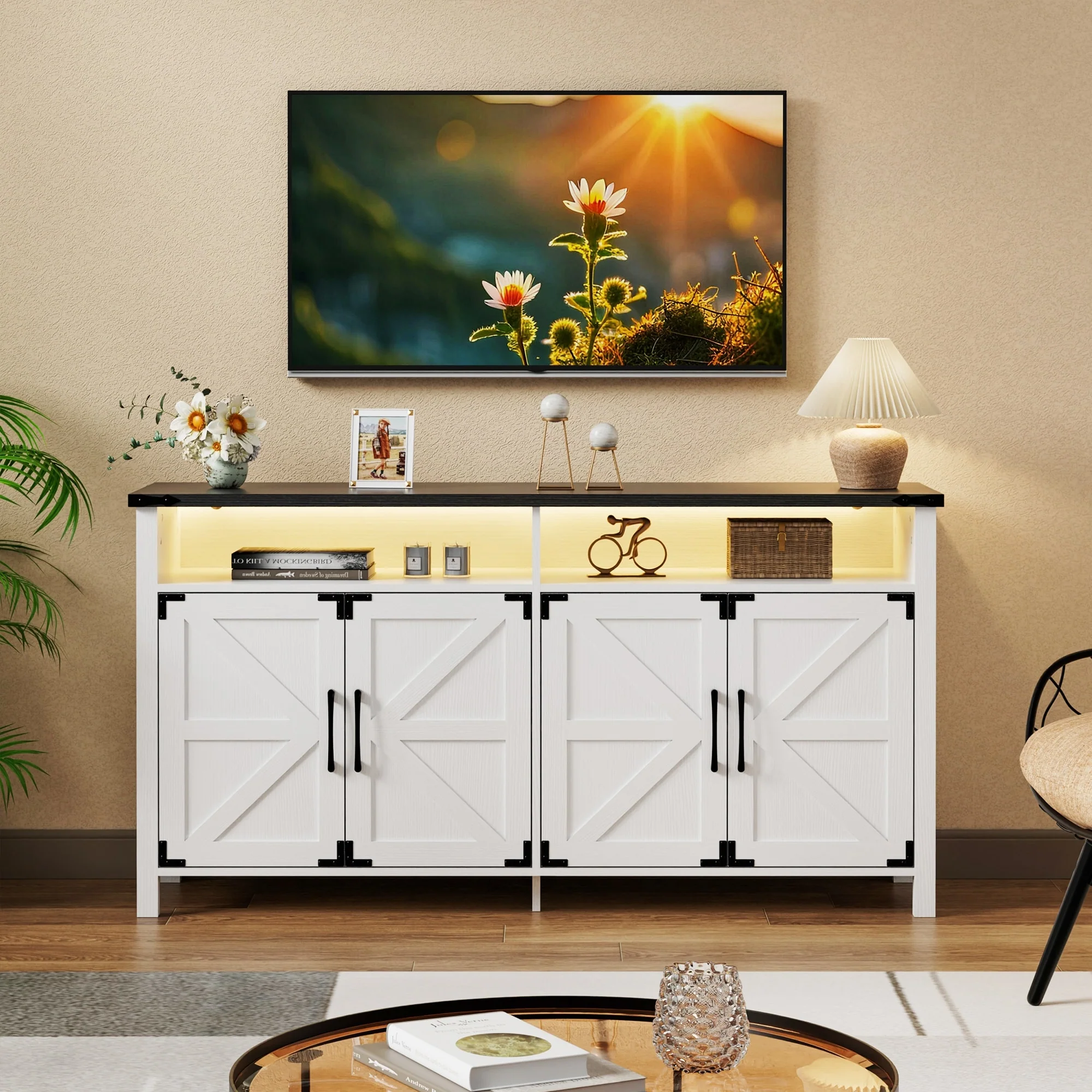LED Kitchen Buffet Sideboard Coffee Bar Cabinet Storage Cabinet