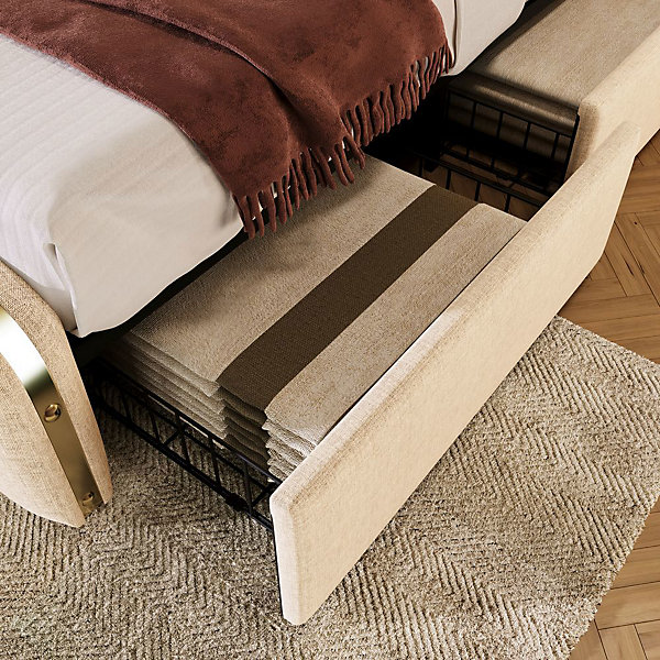 Lit Adulte 180x200cm Rembourré USB Type-C Lin Beige Blackcolors