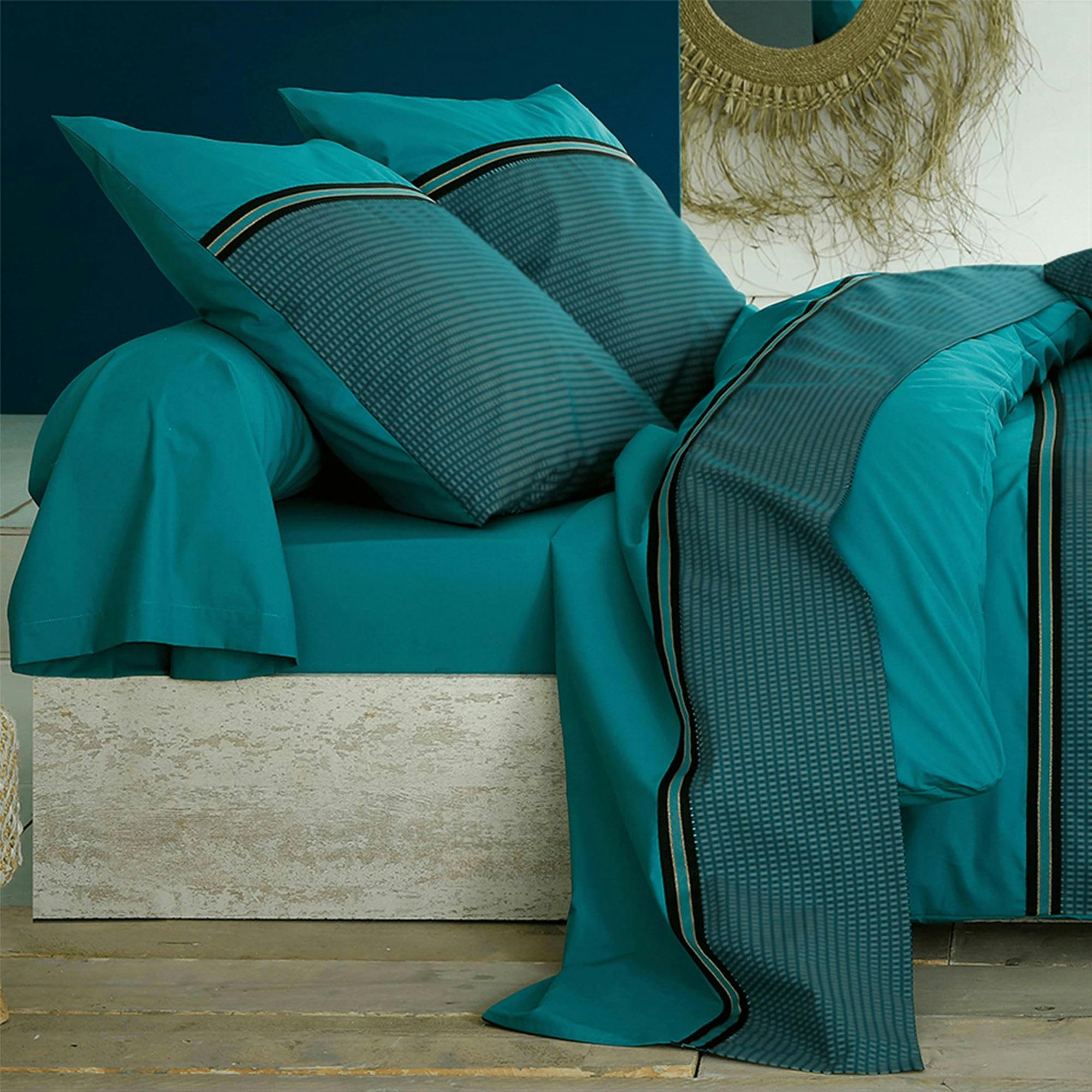 VIVIEN - Housse de couette 200x200 vert émeraude en coton