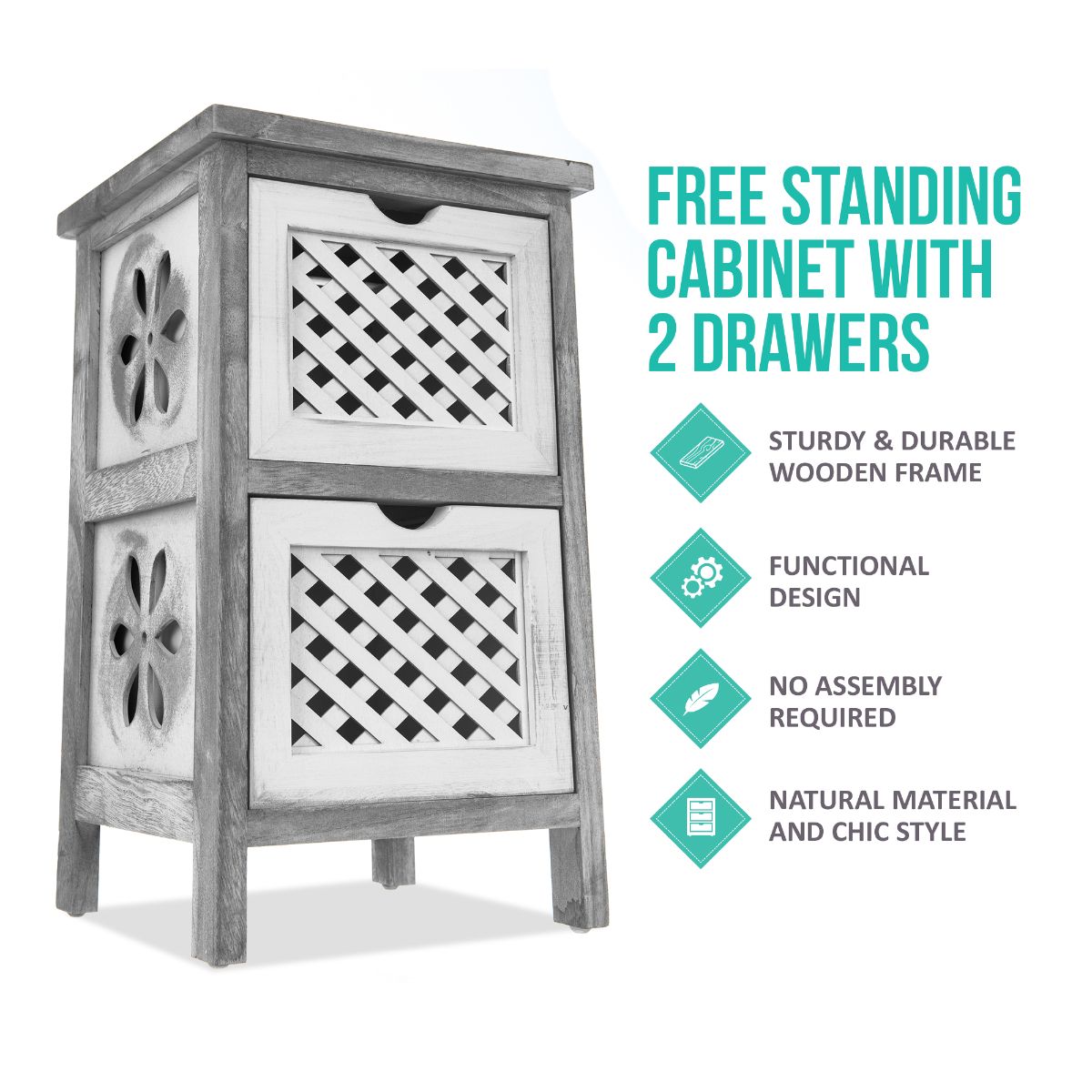 LIVIVO 2-Tier Versatile Wooden Freestanding Drawer Cabinet