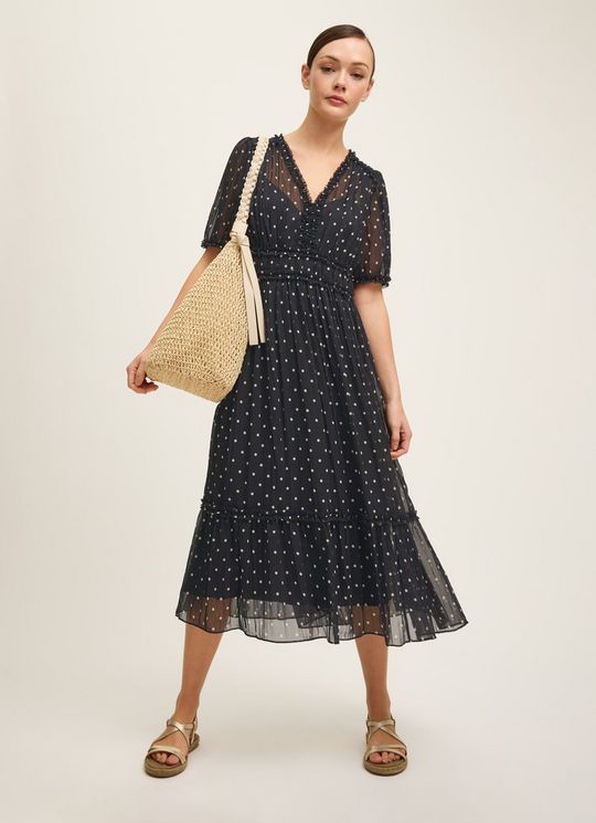 Gigi Black & Birch Pliss&egrave;? Polkadot Midi Dress