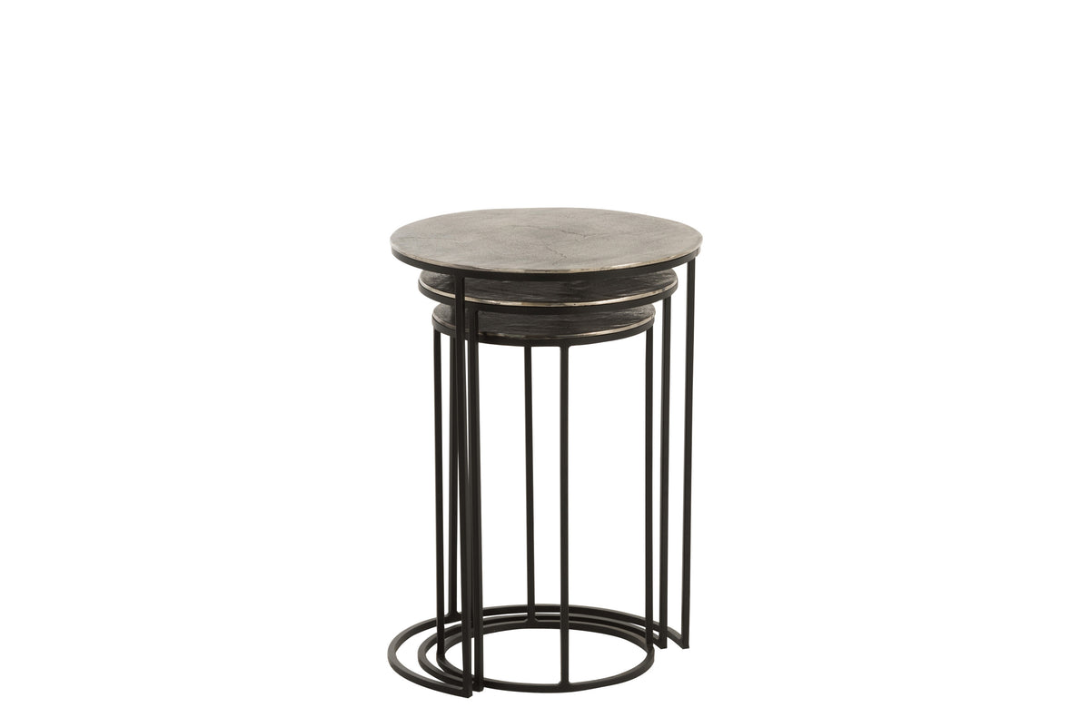 J-Line bijzettafel Rond - aluminium - zwart/grijs - set van 3