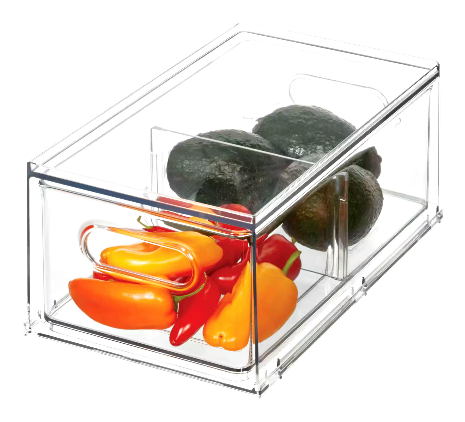 The Home Edit x iDESIGN Clear Plastic Divided Stacking Fridge Drawer Storage Organizer