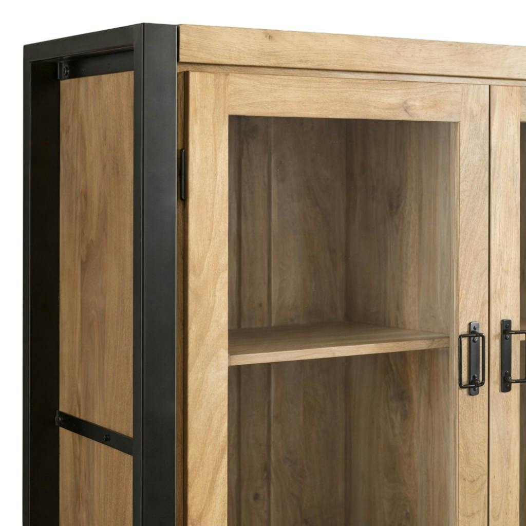 Vaisselier en bois clair et métal noir 4 portes MILORA