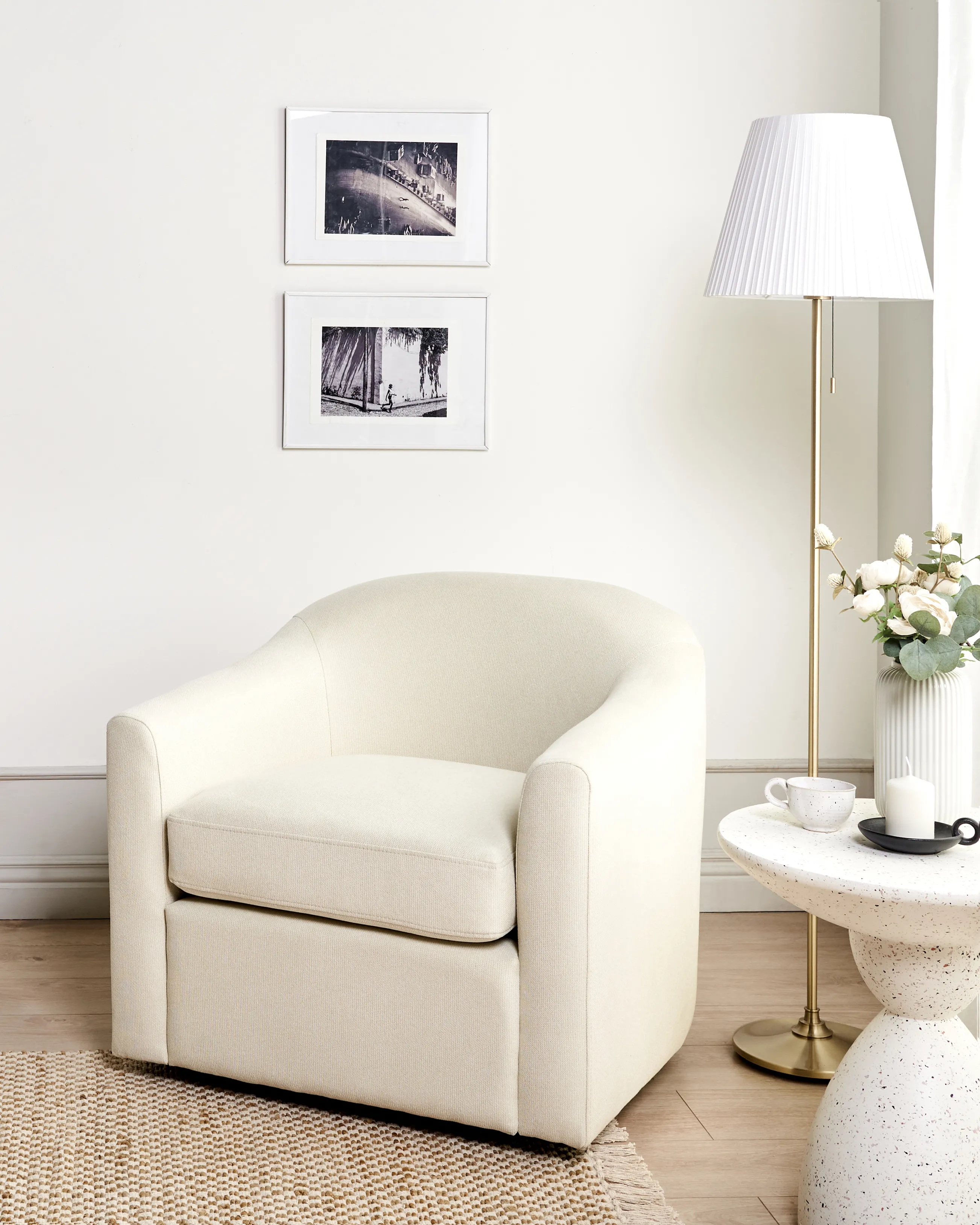 Swivel Armchair MAGNOR Fabric Light Beige