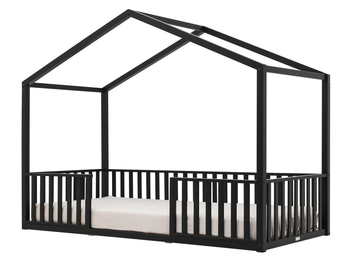 ROBIN - Lit maison 90x200 en hêtre noir mat