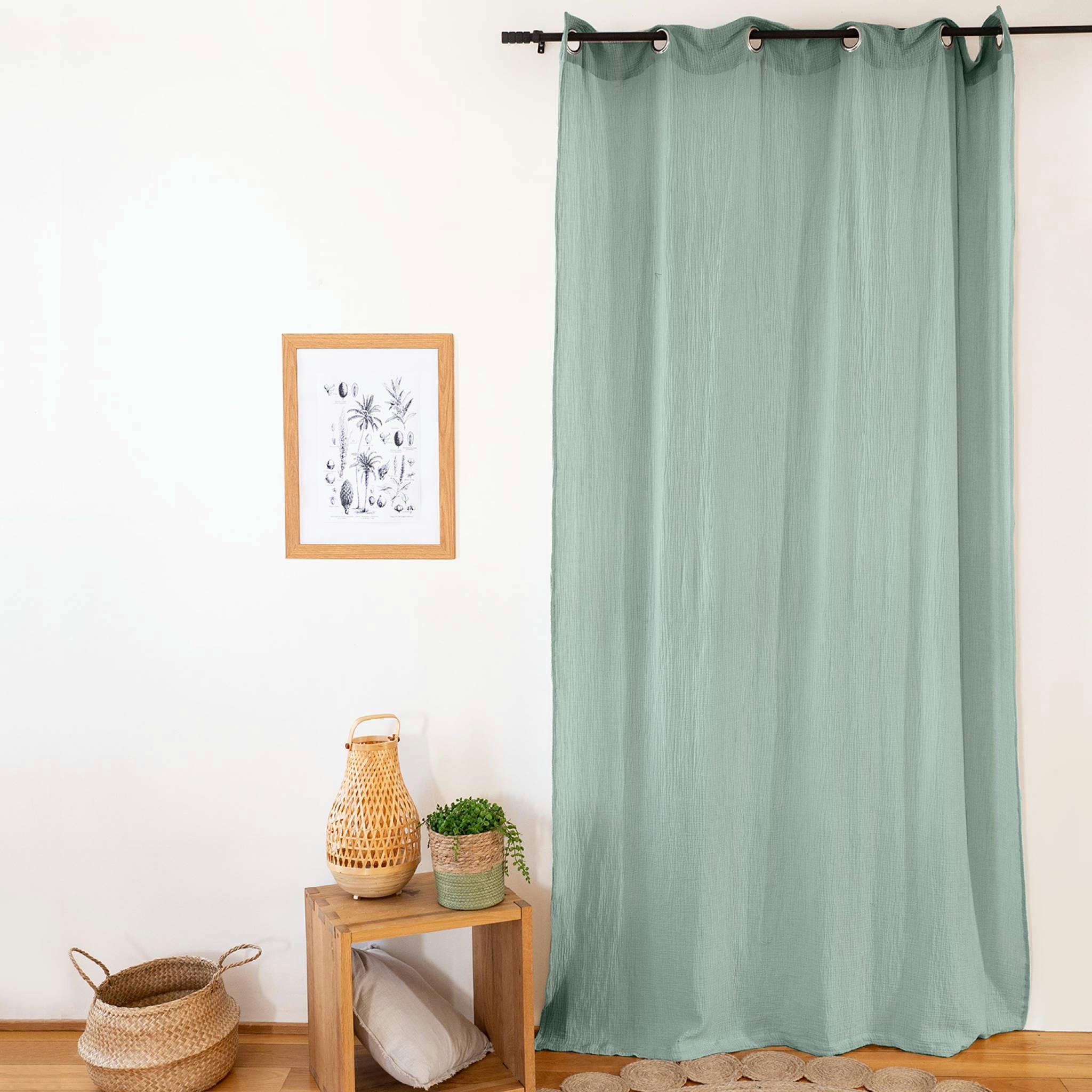 ALIX - Set de 2 rideaux en gaze de coton vert amande