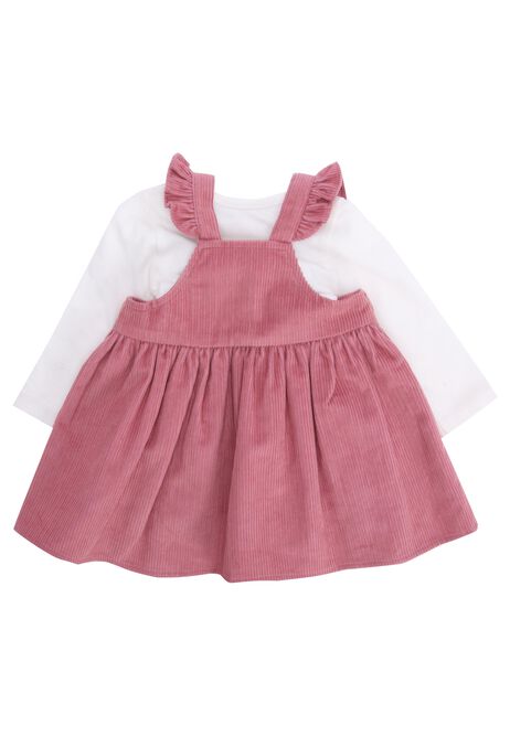 Baby Girls Pink Bow Cord Dress & White Top Set