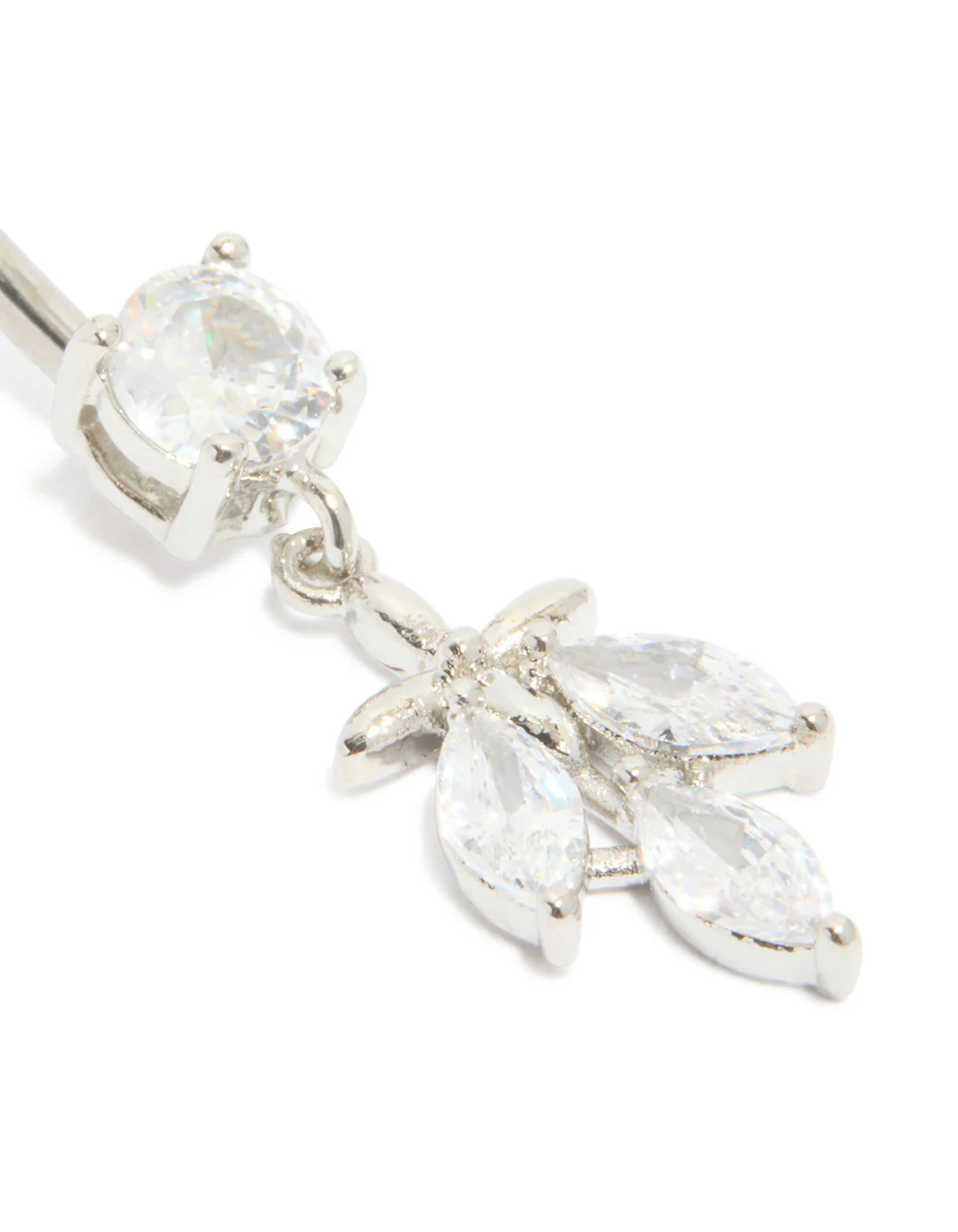 Titanium Diamante Leaf Drop Belly Bar