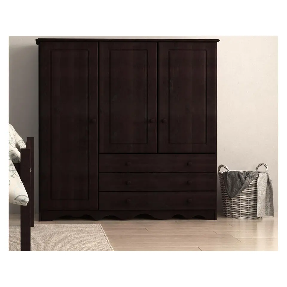 Minik - Kledingkast met 3 deuren en 3 laden en bruin grenen