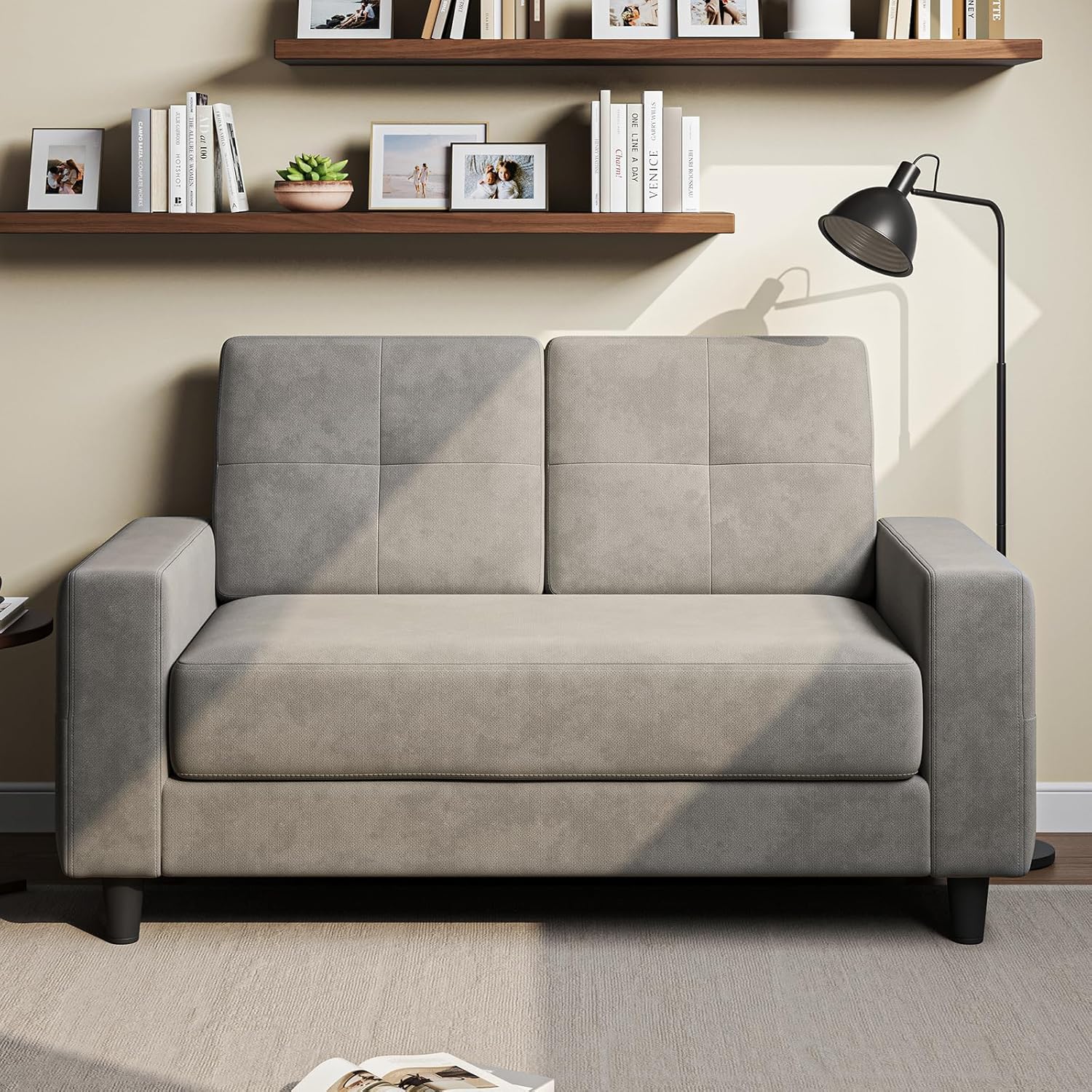 Loveseat Sofa丨53 inch Love Seat Small Couch for Small Space 丨7.5” Thick Seat Cushion Sofas for Bedroom丨Chenille Mini Couch for Apartment Light Grey
