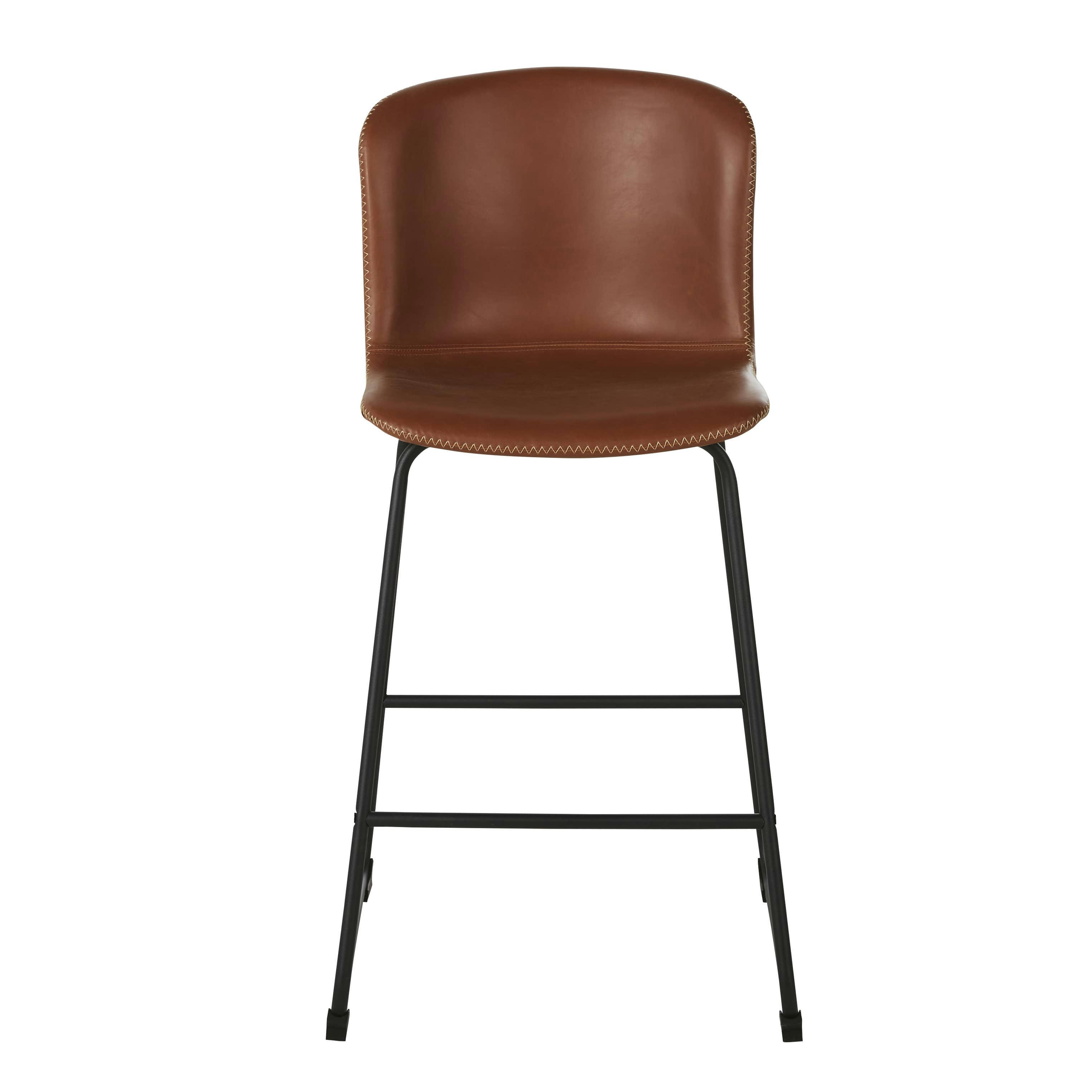 Conny - Chaises pour îlot central en textile enduit marron effet cuir et métal noir (x2) H65