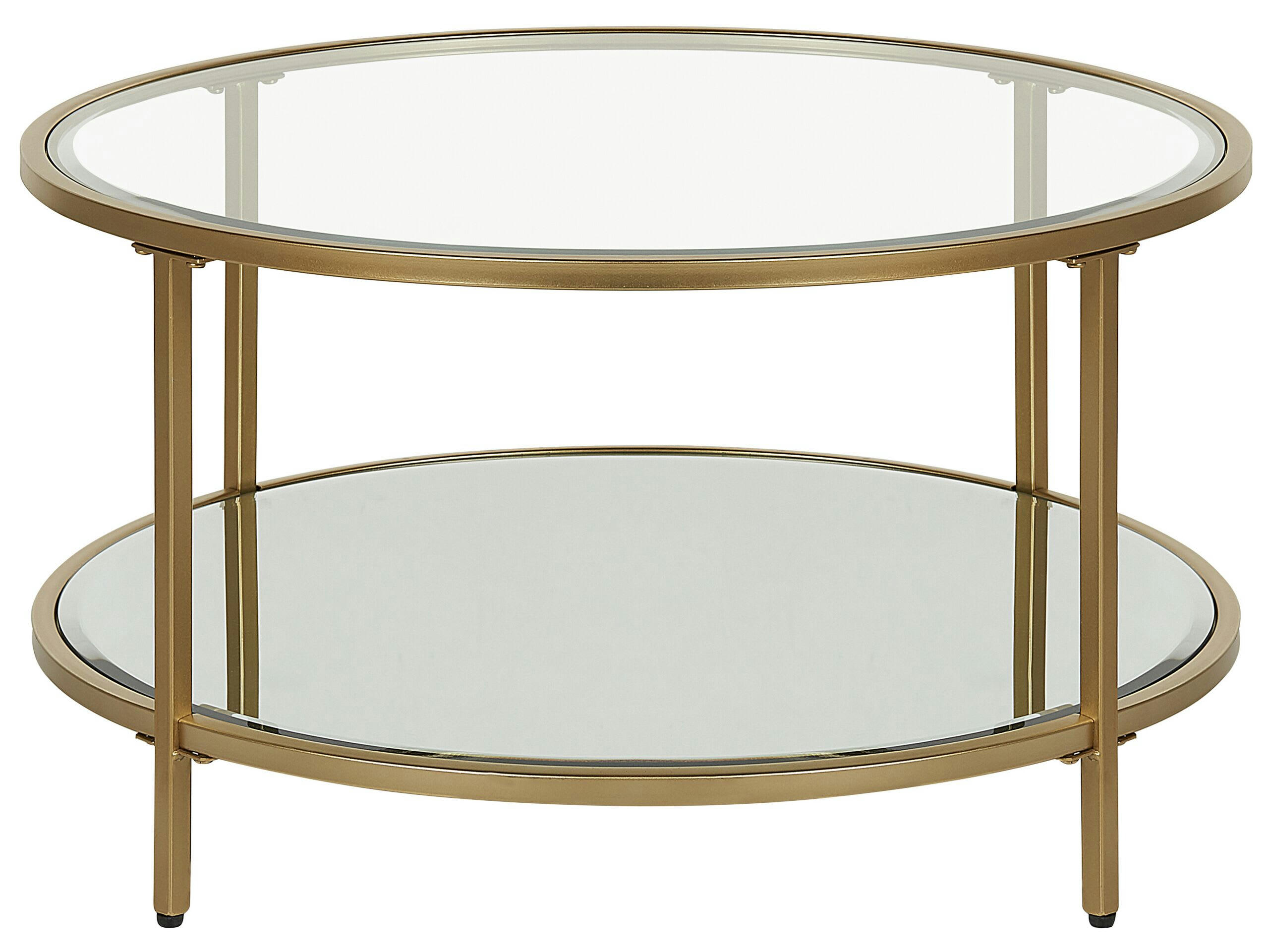 BIRNEY - Table basse verre et acier doré ronde