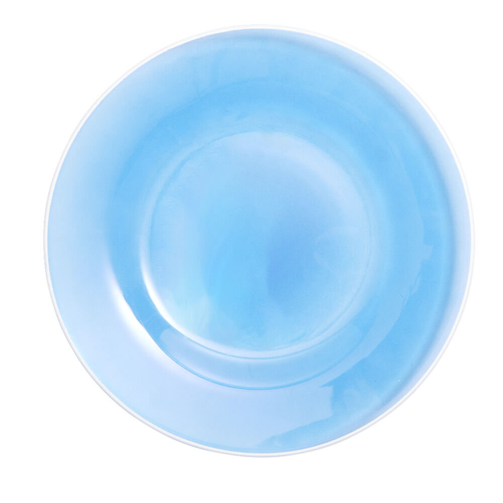 Assiette plate ronde liseré blanc verre transparent bleu Ø26cm