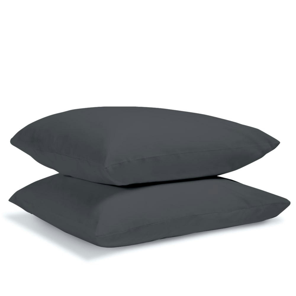 - Lot de 2 taies d'oreiller unies en percale de coton anthracite 50x75cm