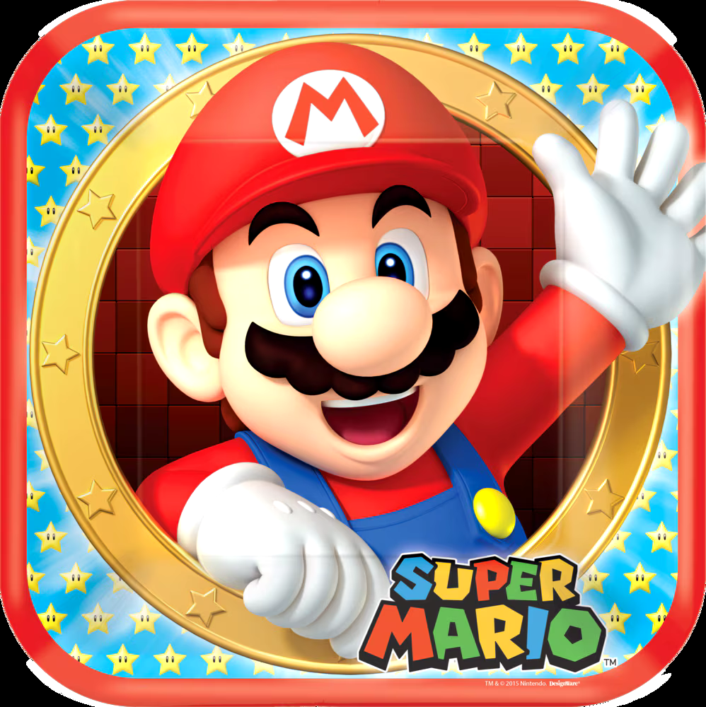 Nintendo Super Mario Bros Round Paper Disposable Lunch Plates, Blue/Green, 9-in, 8-pk, for Birthday Party