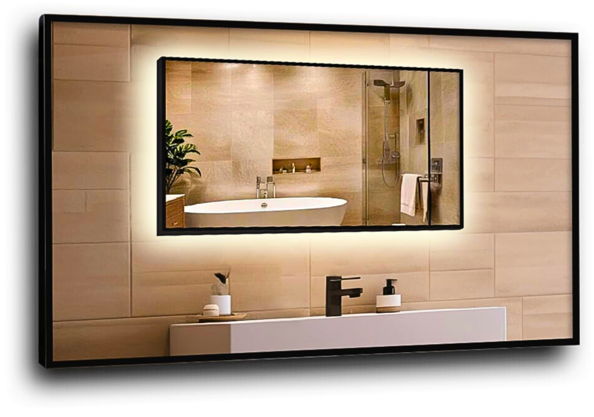 Lustro led 50x40cm w czarnej ramie aluminiowej mat loftowe wodoodporne ledy