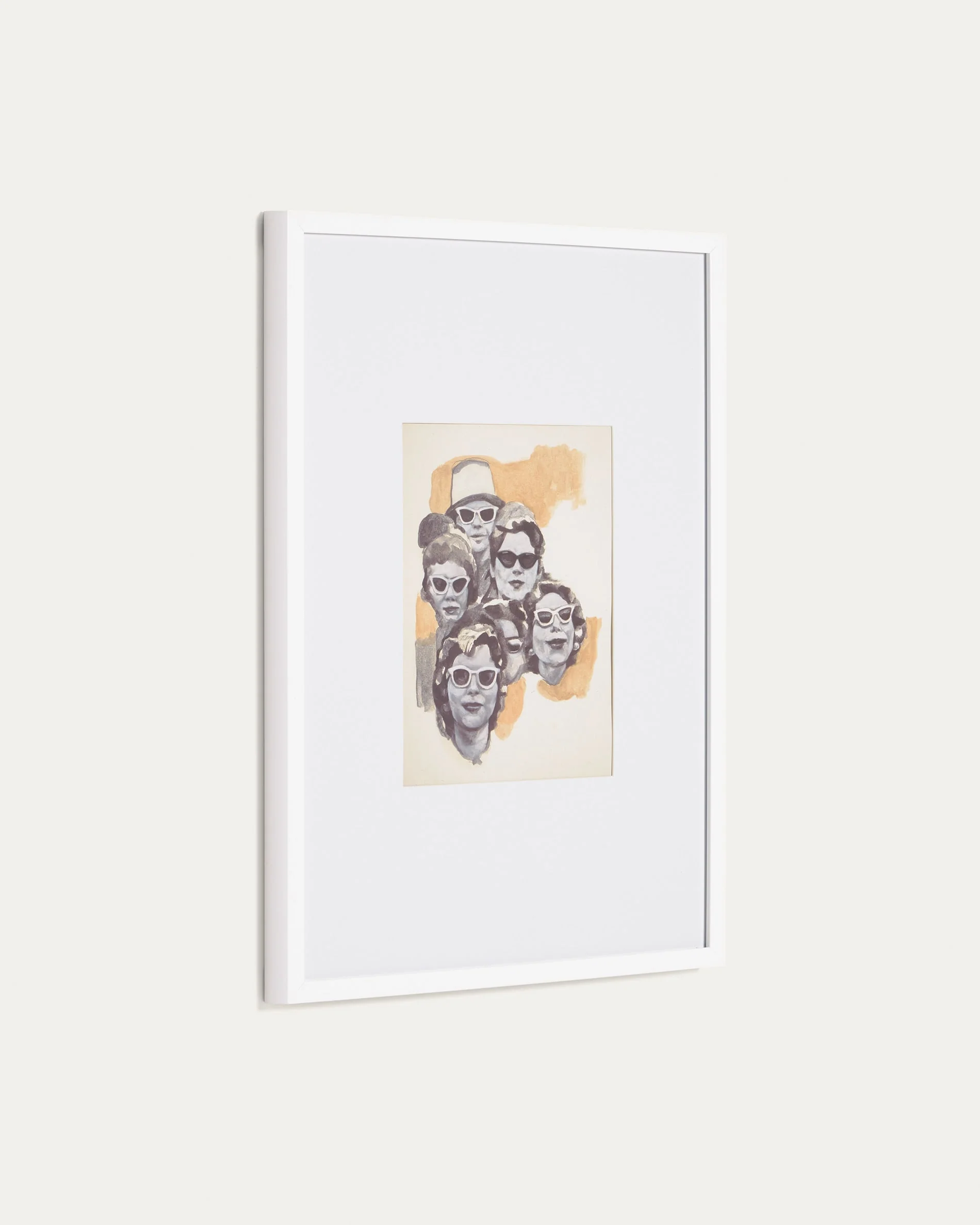 Fedra white and beige picture with faces wearing glasses 50 x 70 cm