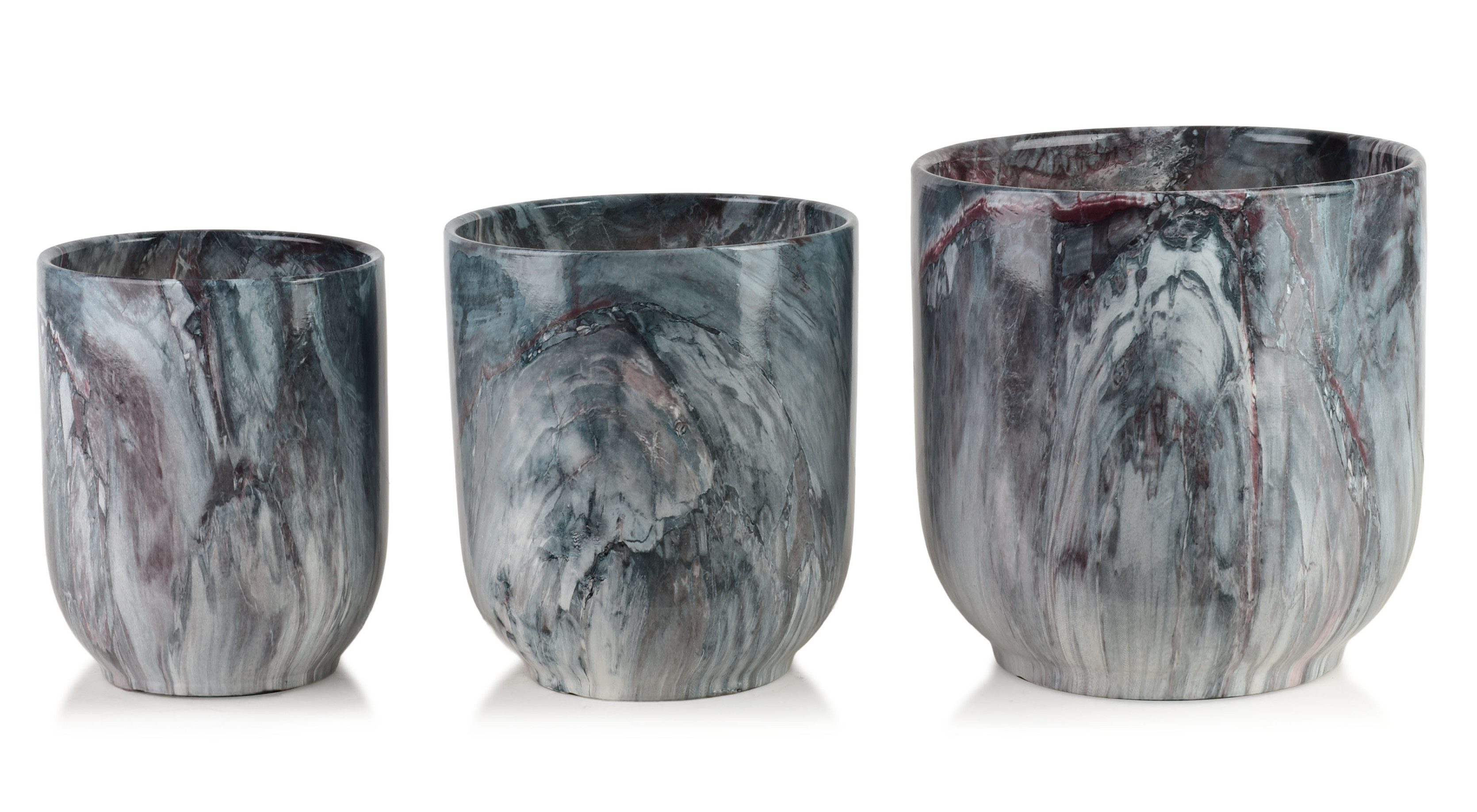 NEVA MARBLE Komplet 3 osłonek ceramicznych 29x29x30/23x23x26,5/19x19x24cm