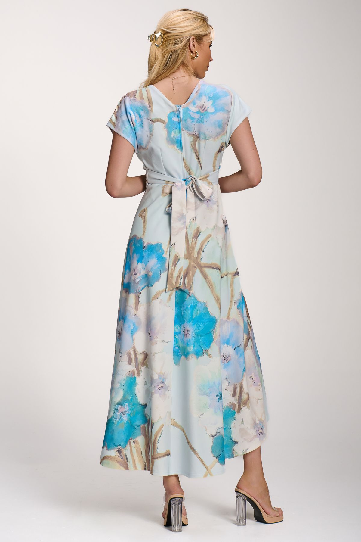 Jolie Moi Printed Scuba Dipped Hem Midi Dress