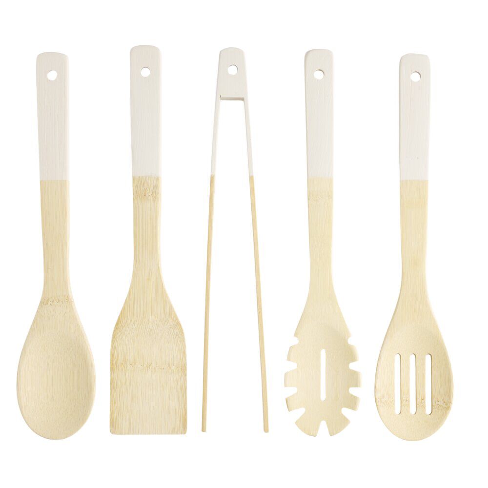 Ustensile de cuisine x5 bambou naturel et blanc L32cm