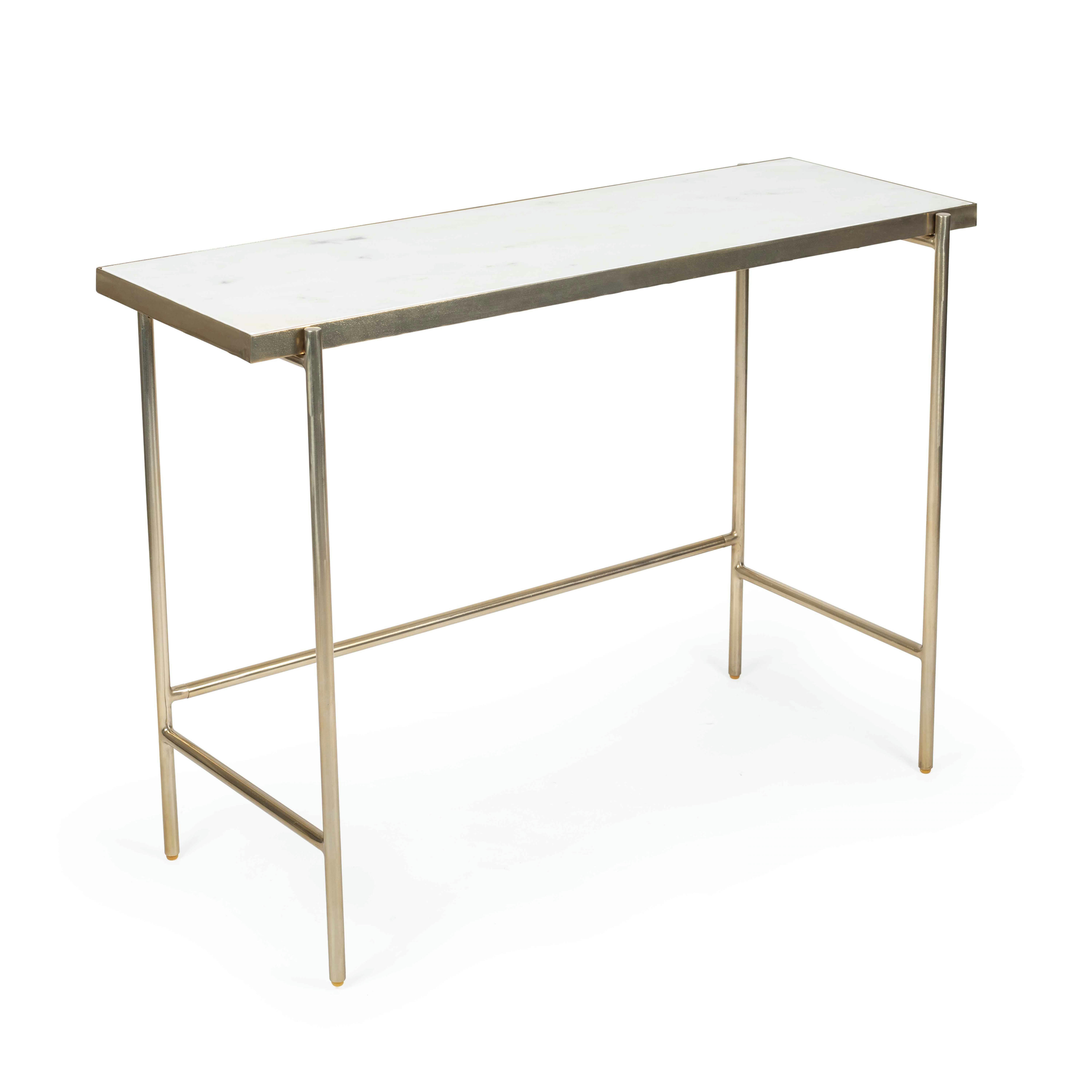 PAHELI - Console en marbre et métal 105 cm blanc