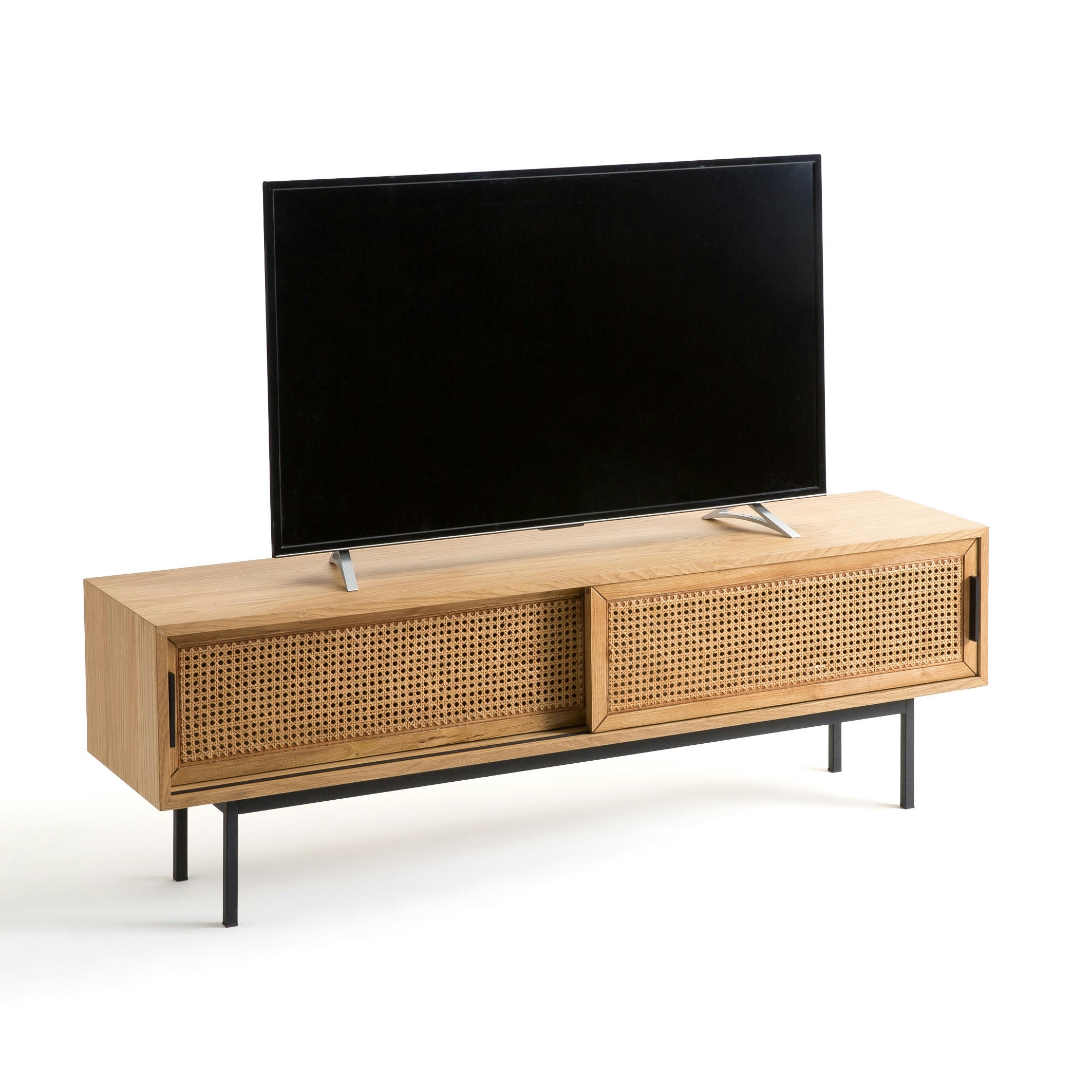 Meuble TV chêne et cannage 160 cm, Waska