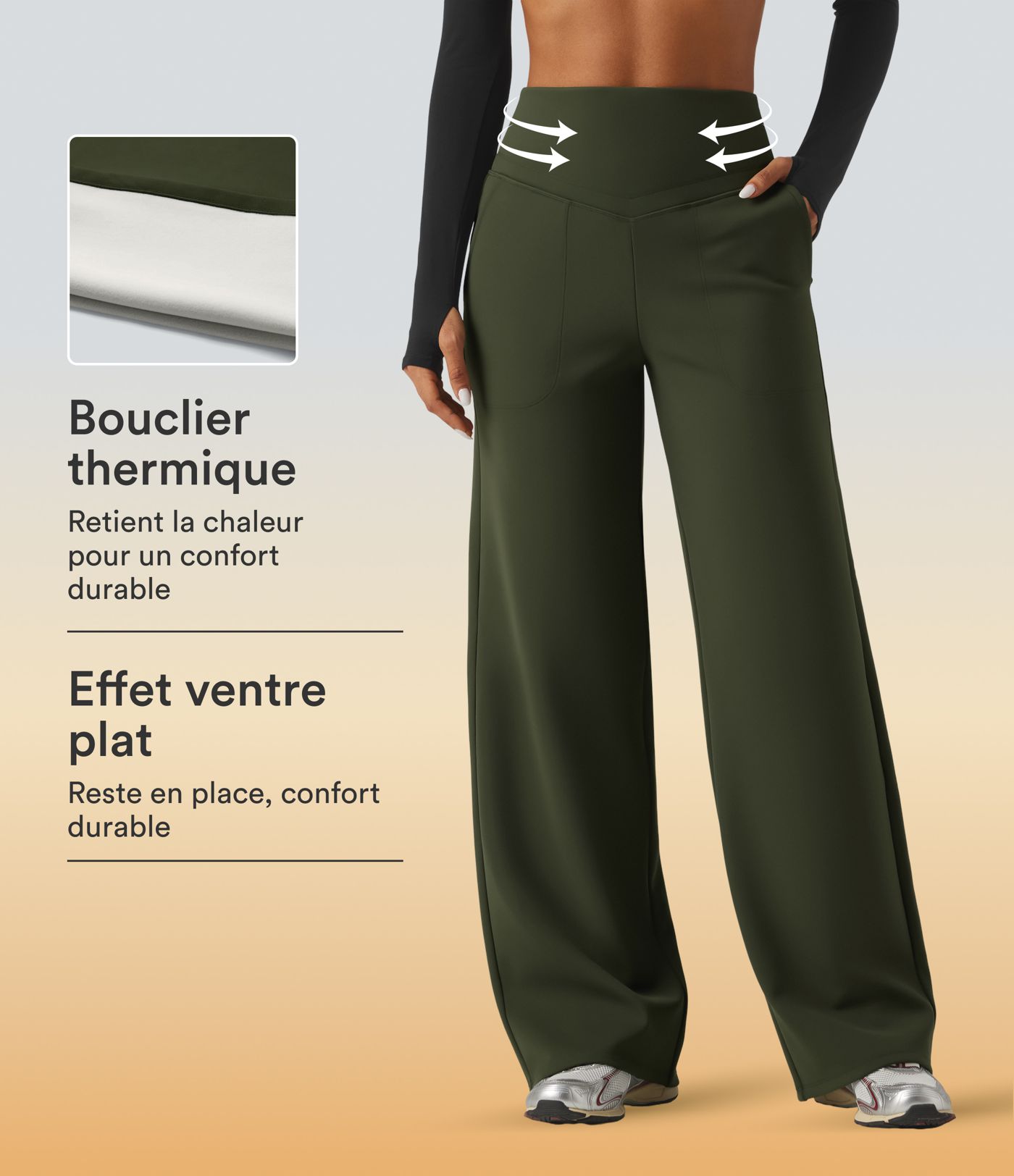 Pantalon de yoga en polaire taille haute gainant coupe droite avec poches