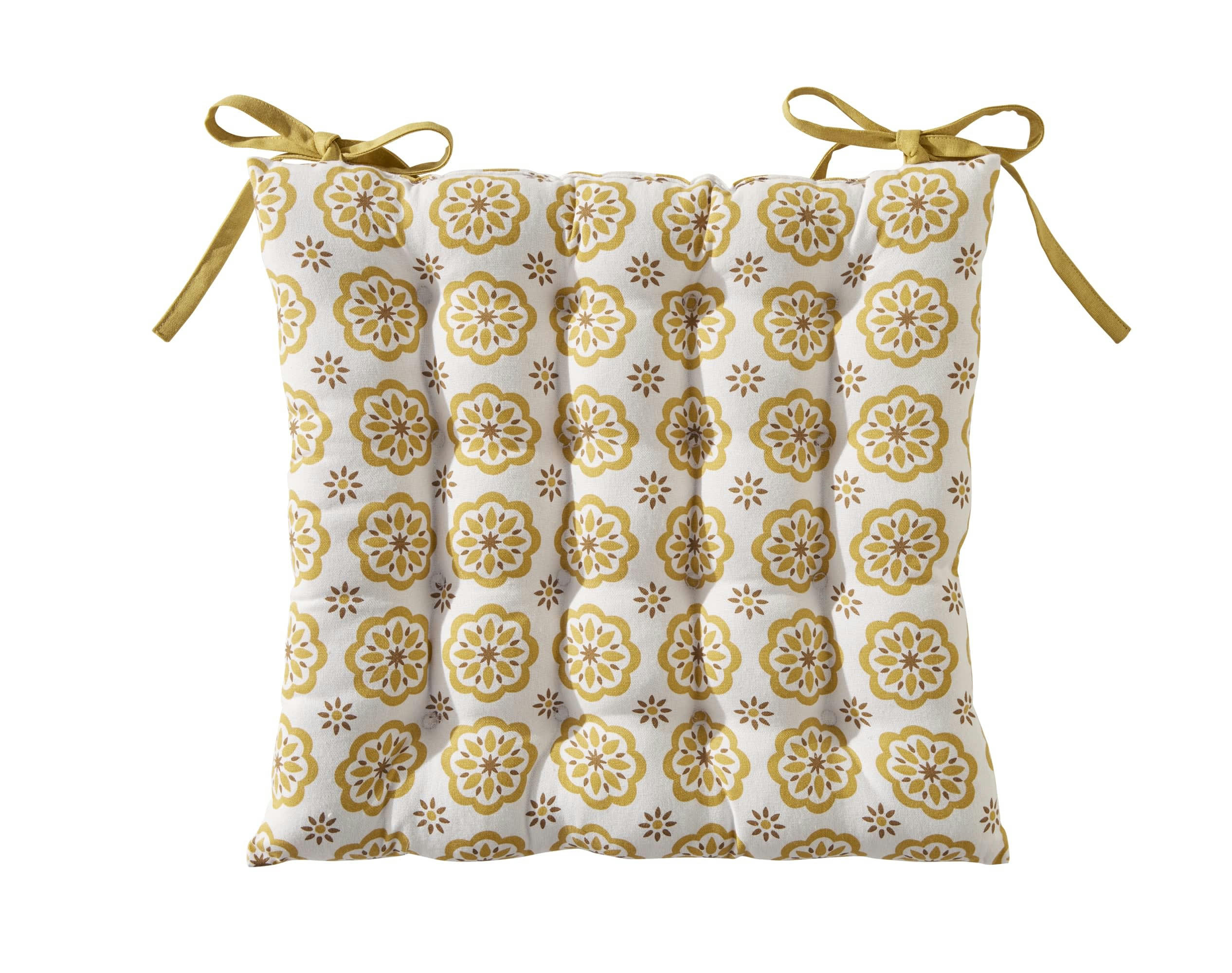 LISBONNE - Galette de chaise réversible jaune ocre 40x40 en coton