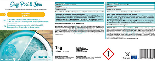 Granules pH Plus Bayrol 1 kg pour Piscine