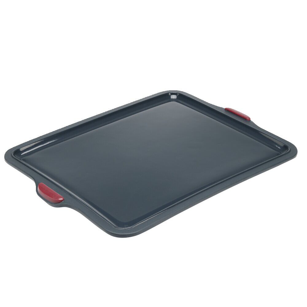 Plat à gâteau silicone et armature acier gris 37x28,2xH6,5cm