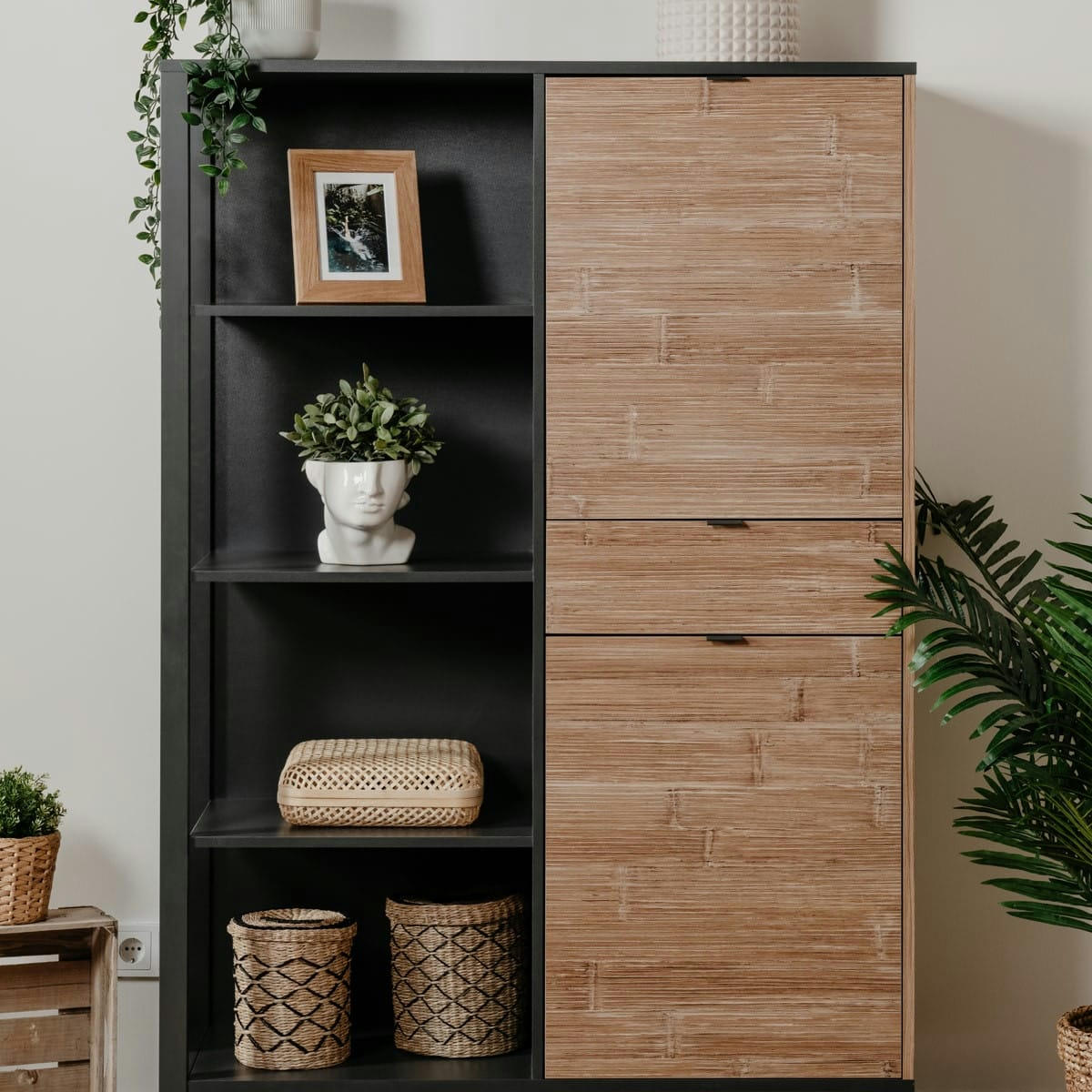 PALMA - Buffet haut anthracite et effet chêne 108 cm