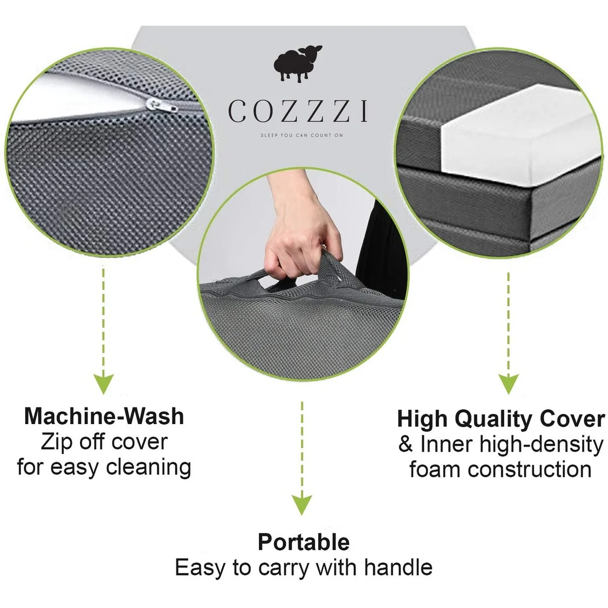 Cozzzi Folding Mattress-Twin Size Trifold Foam Mattress Topper 78x31x4