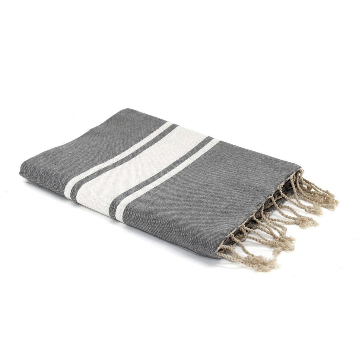 ST TROPEZ - Fouta bande blanche coton  100x200 gris moyen