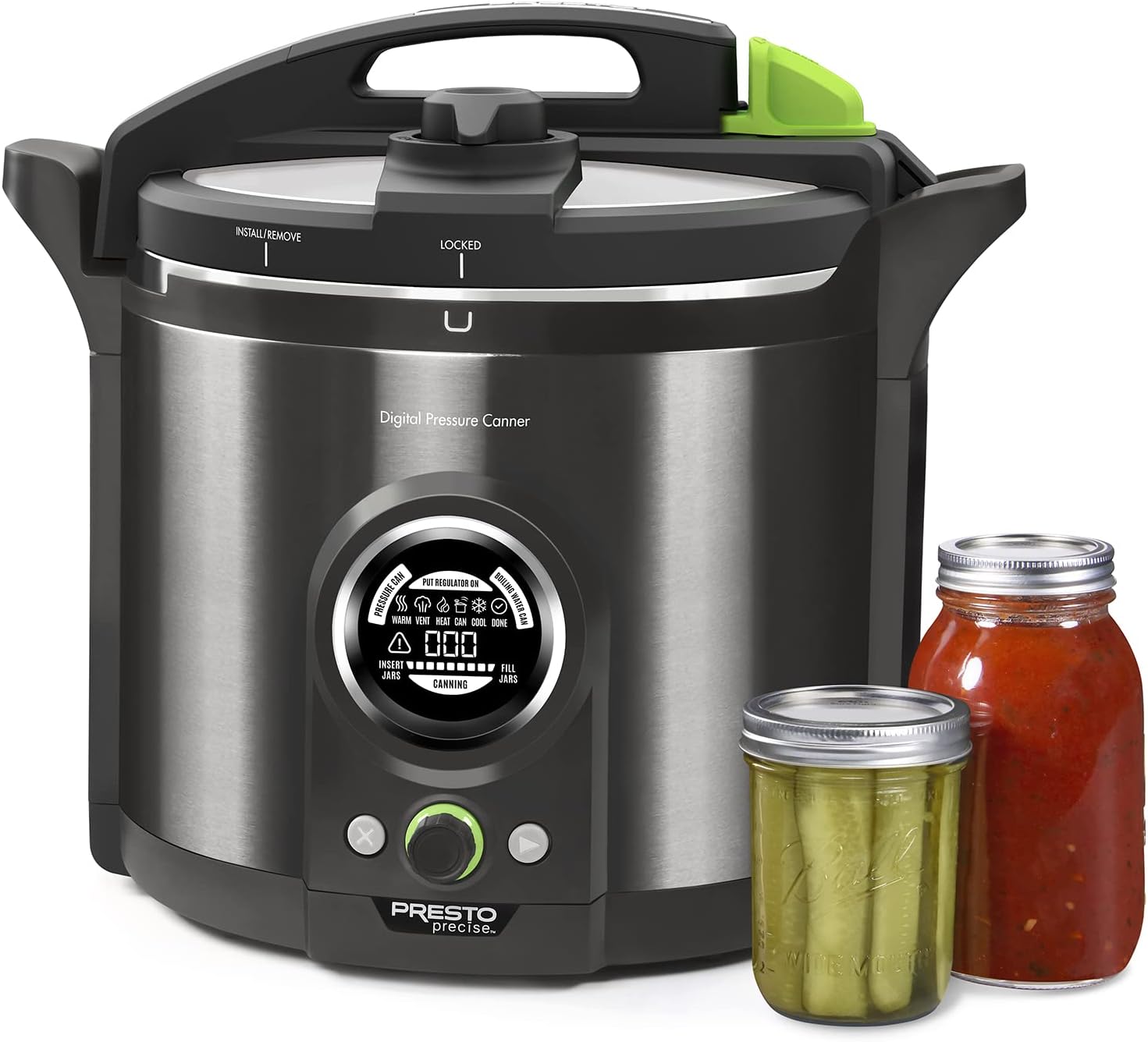 Presto 02144 12-Quart Digital Pressure Canner - Digital Display, Waterbath Capable, 10-Built-In Safety Features, Recipe Book, Black Stainless Steel
