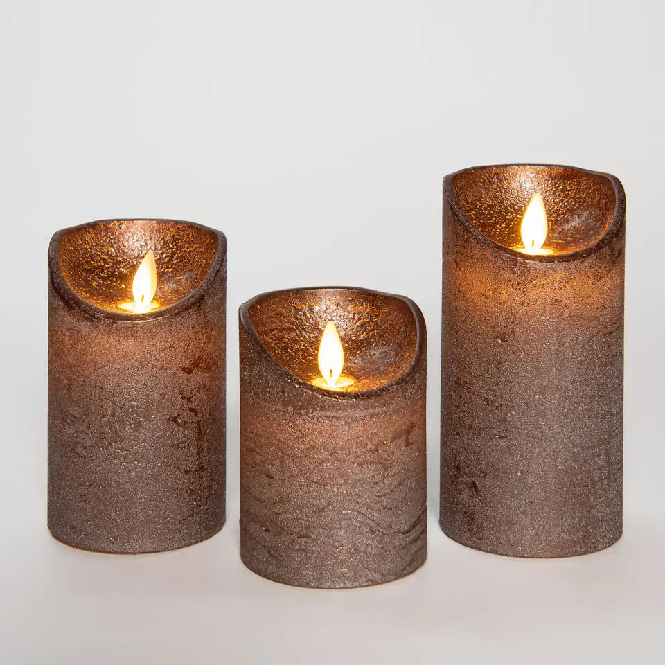 Anna Collection LED stompkaarsen - 3x - brons - stompkaarsen
