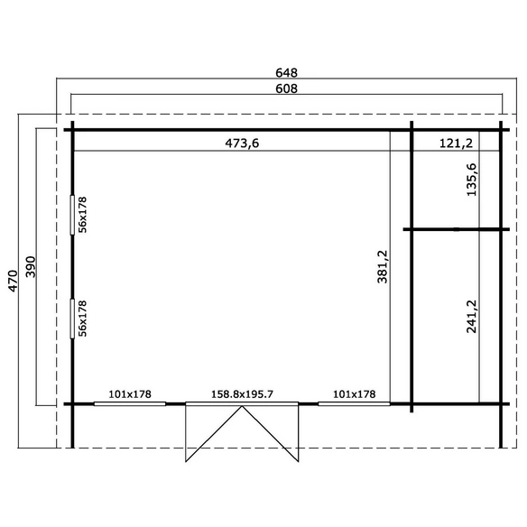 Gartenhaus »Japan«, BxHxT: 648 x 250, 8 x 470 cm (Außenmaß inkl. Dachüberstand)
