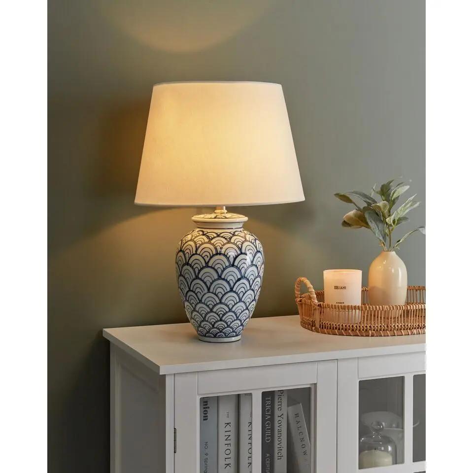 JAUCA - Tafellamp - Wit/Blauw - Porselein/Linnen